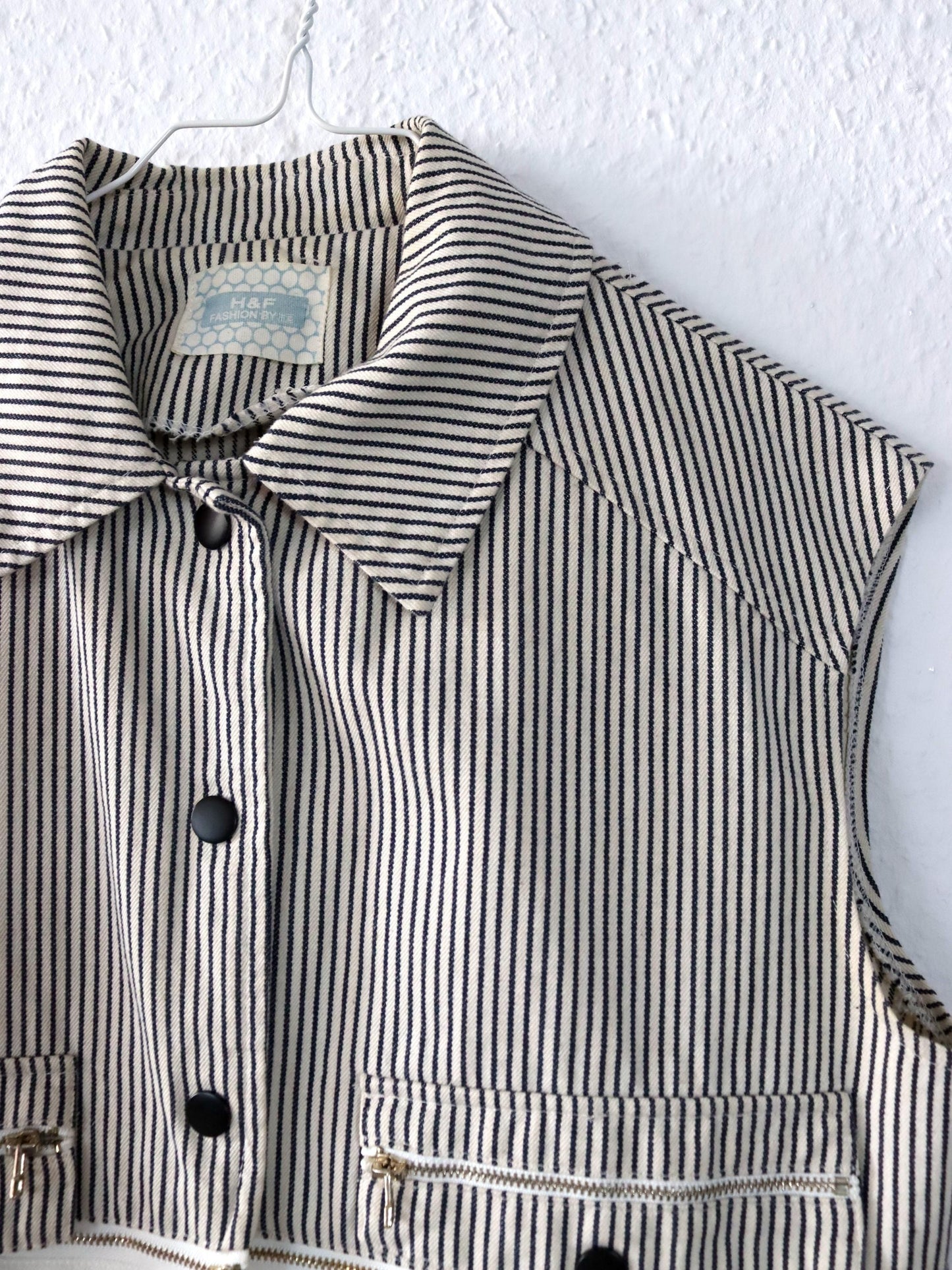Vintage 80s 90s H&F FASHION vest striped black white S