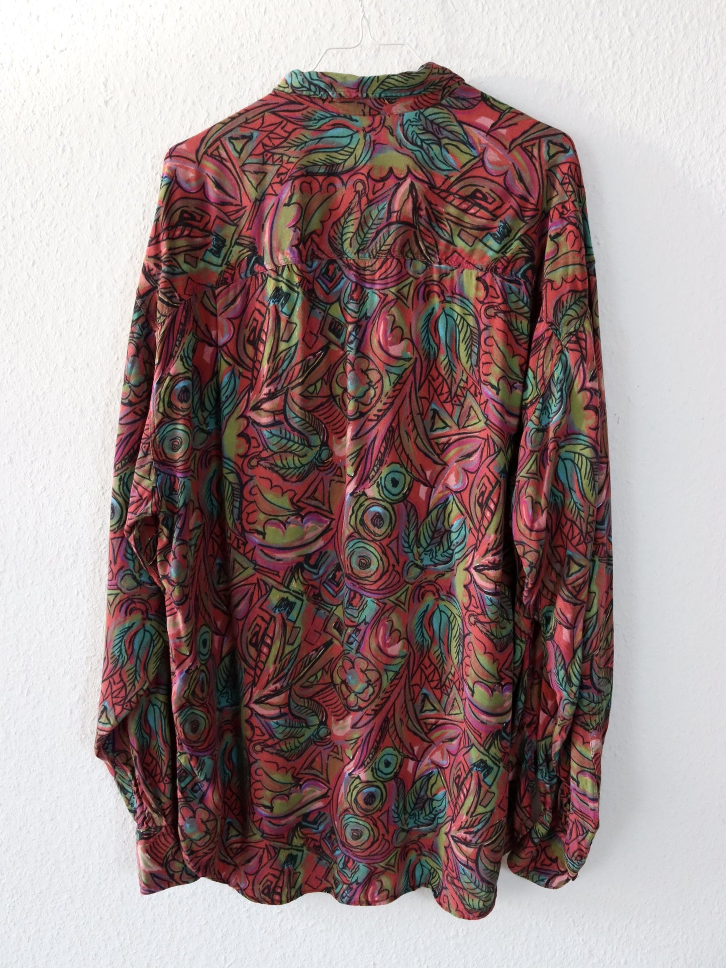 Vintage 80s 90s CAVORI shirt long sleeve crazy pattern viscose L