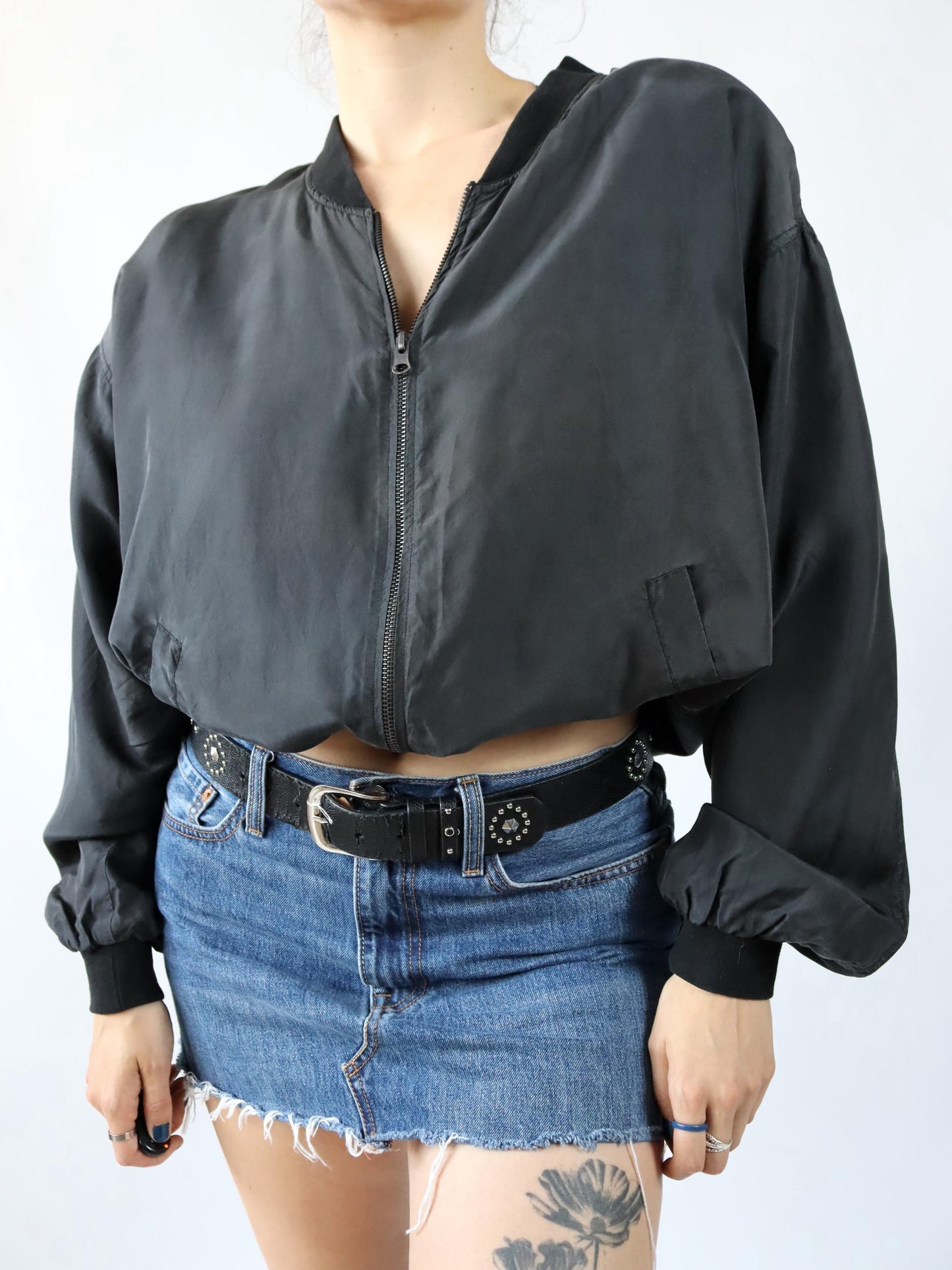 Vintage 80s 90s LINNA silk jacket blouson bomber jacket silk black L