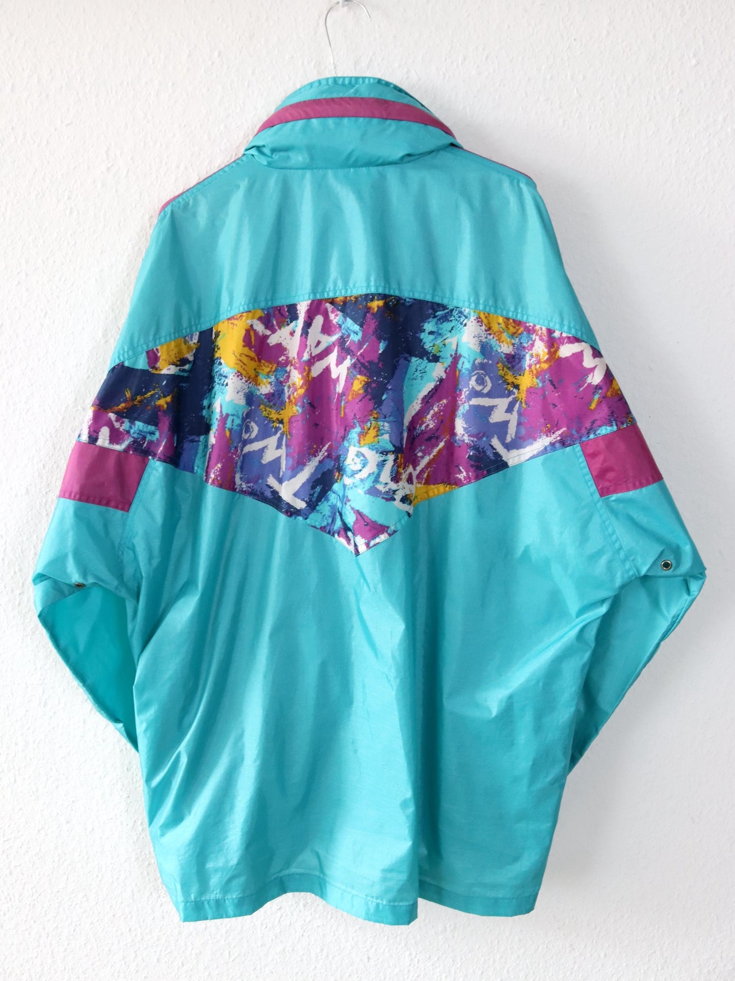 Vintage 80s 90s CAMPAGNOLO windbreaker rain jacket crazy pattern pink turquoise L