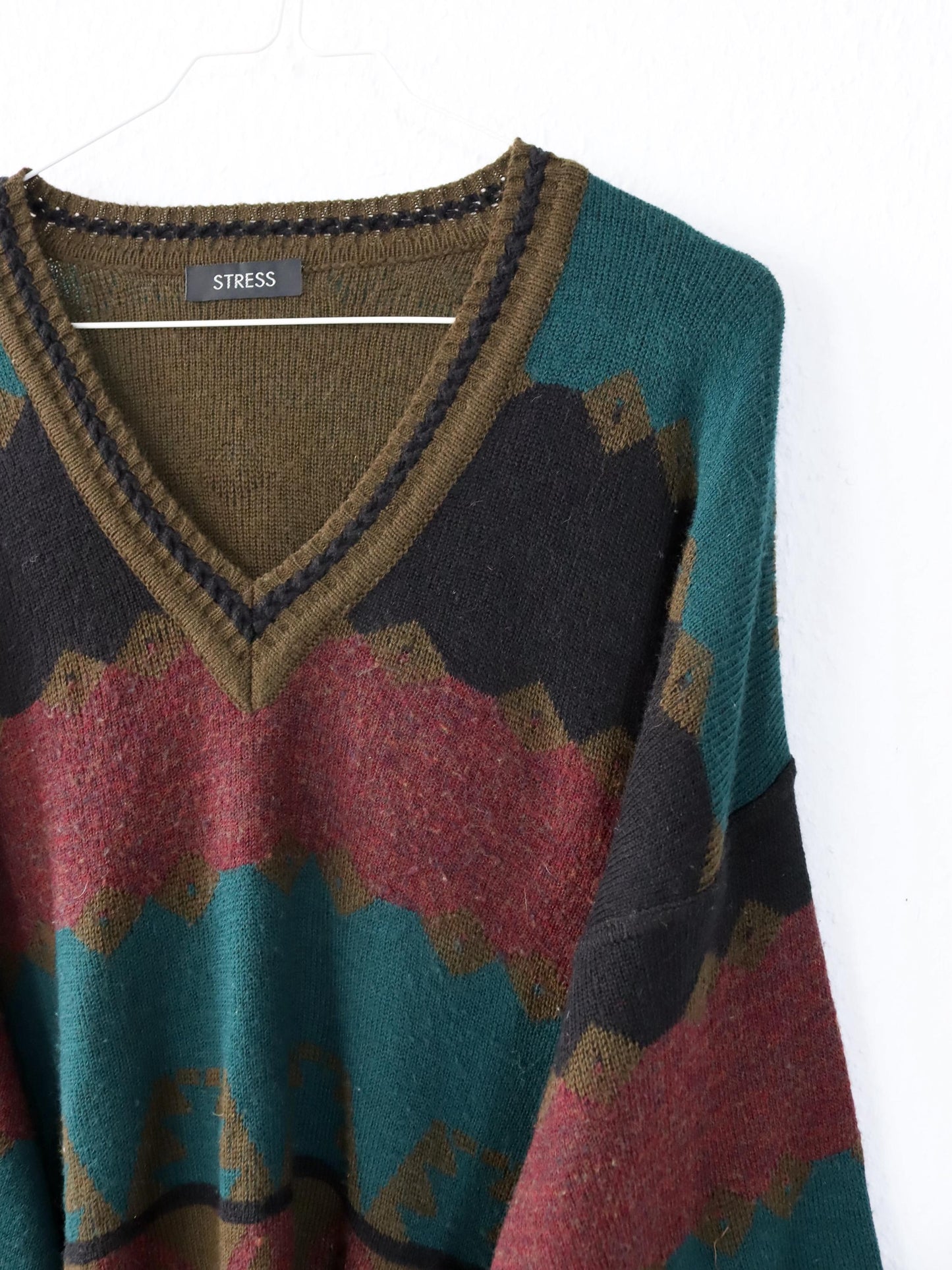 Vintage 80s 90s STRESS Sweater Wool Mohair Wool Sweater Pattern L