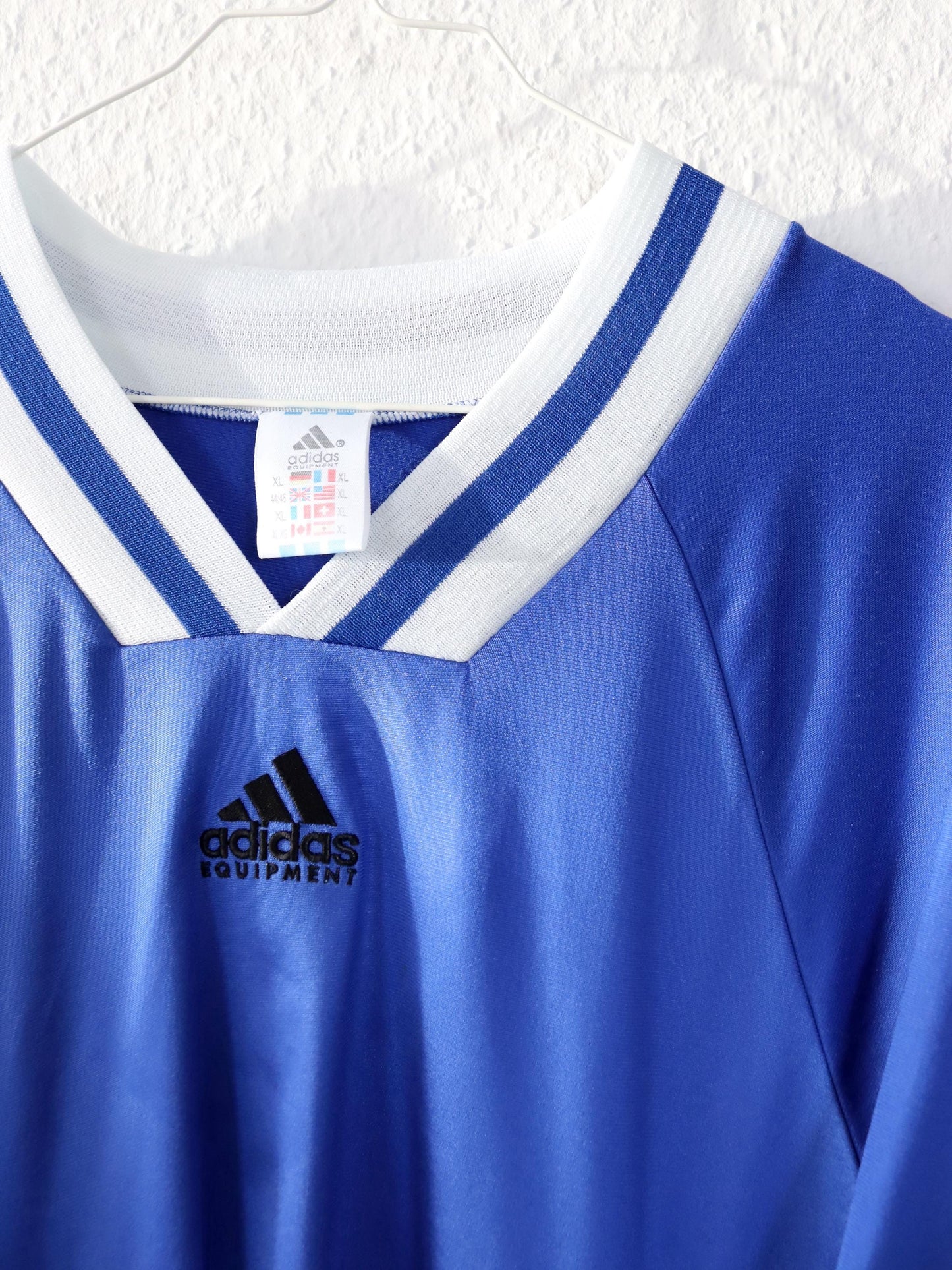 Vintage 80er 90er ADIDAS Equipment Trikot kurzarm blau weiß XL