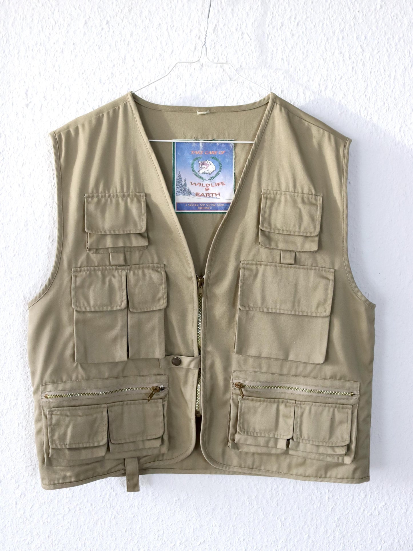 Vintage 80er 90er FREETIME Cargoweste Weste beige M