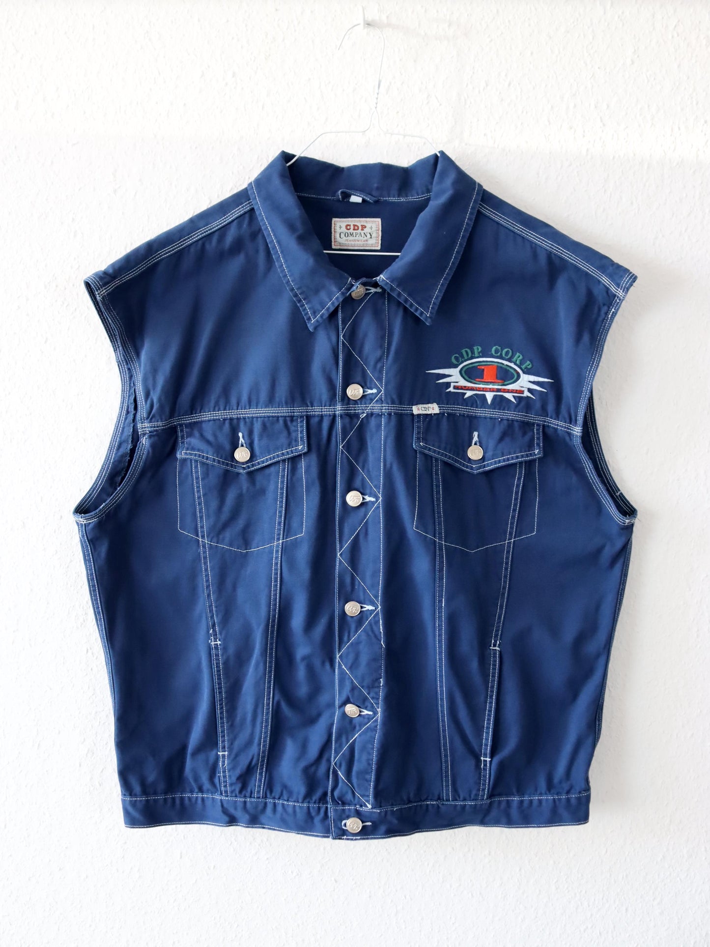 Vintage 80s 90s CDP COMPANY vest blue white embroidery XL