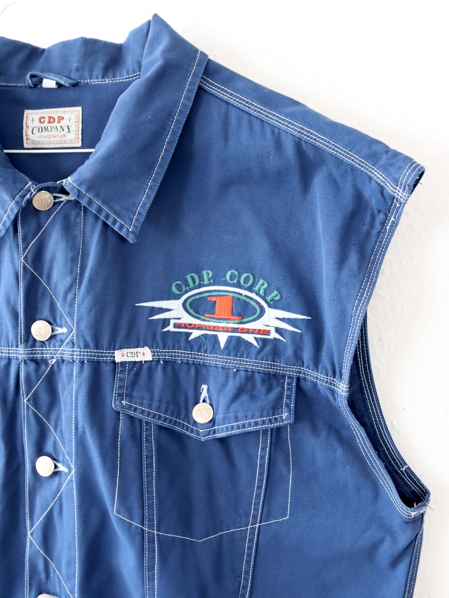 Vintage 80s 90s CDP COMPANY vest blue white embroidery XL