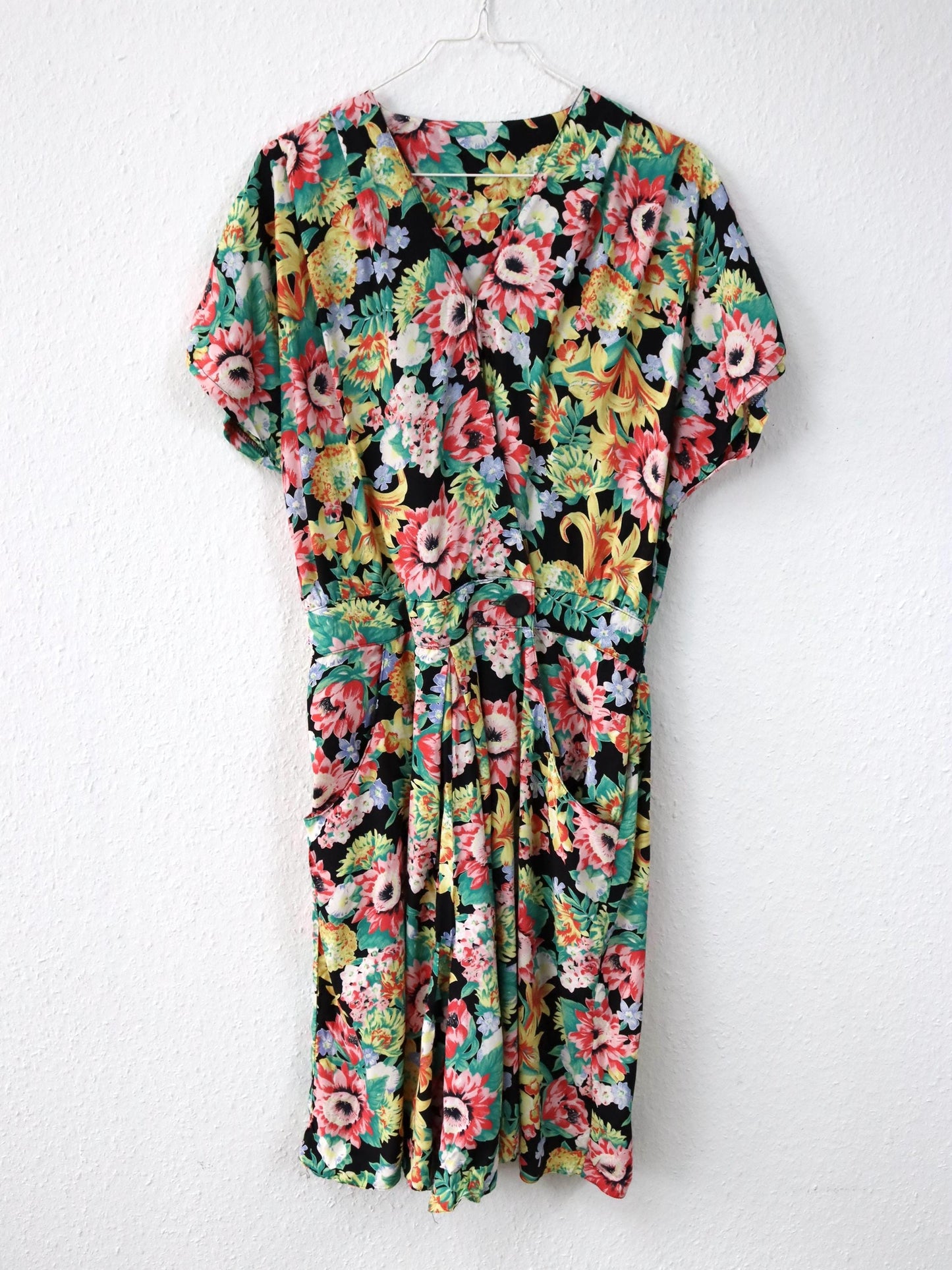 Vintage 80er 90er Jumpsuit Einteiler kurzarm Blumenmuster bunt 44