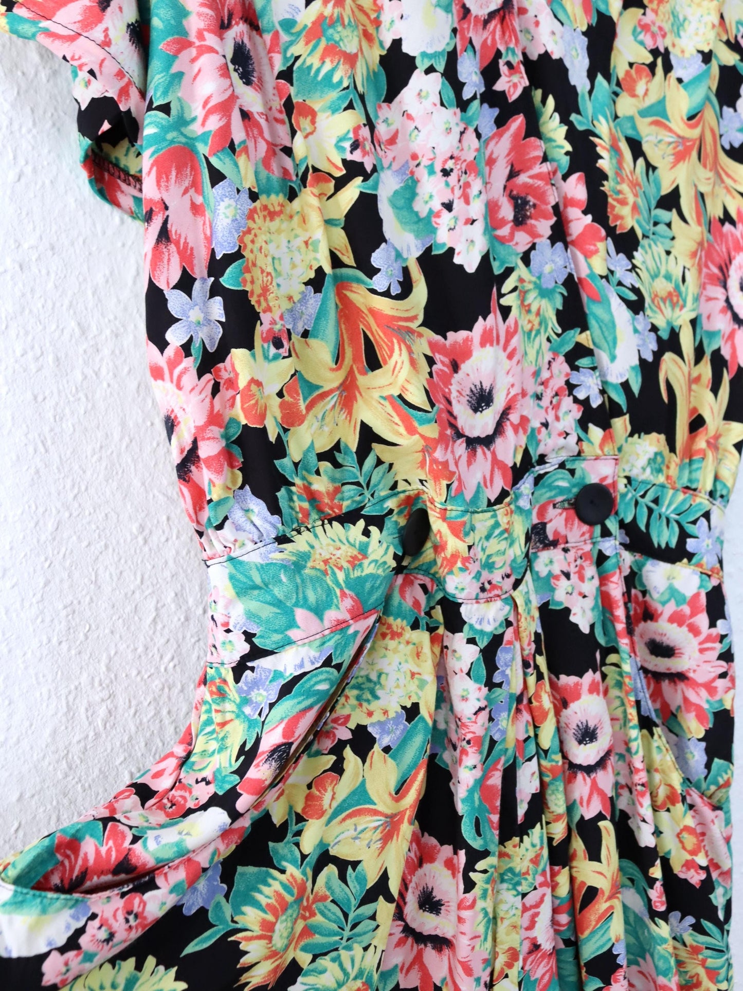 Vintage 80er 90er Jumpsuit Einteiler kurzarm Blumenmuster bunt 44