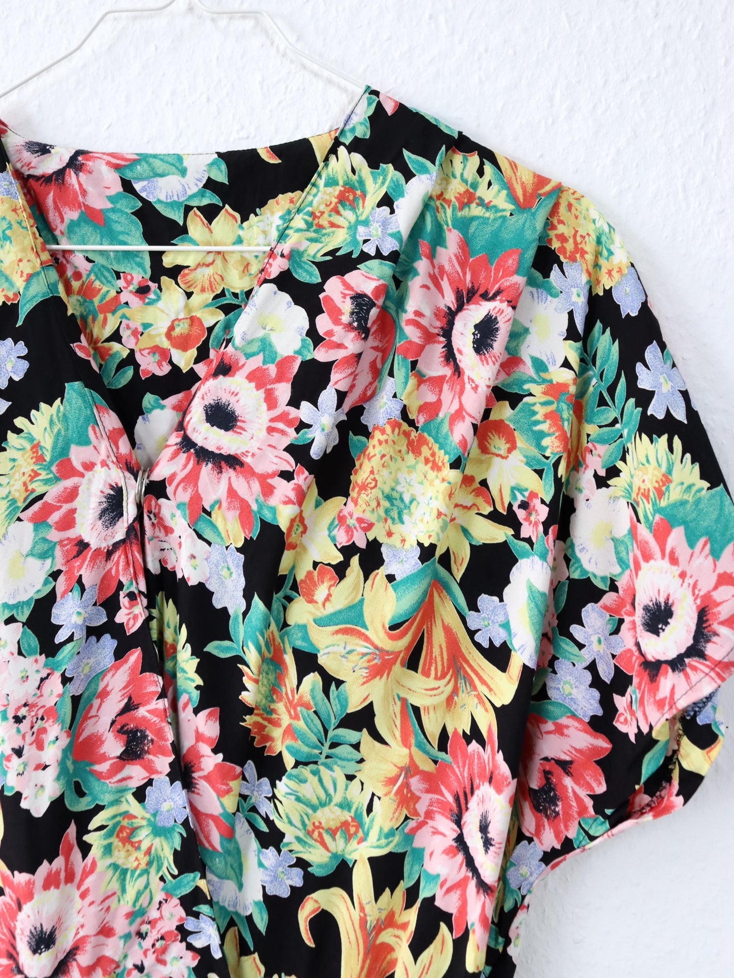 Vintage 80er 90er Jumpsuit Einteiler kurzarm Blumenmuster bunt 44