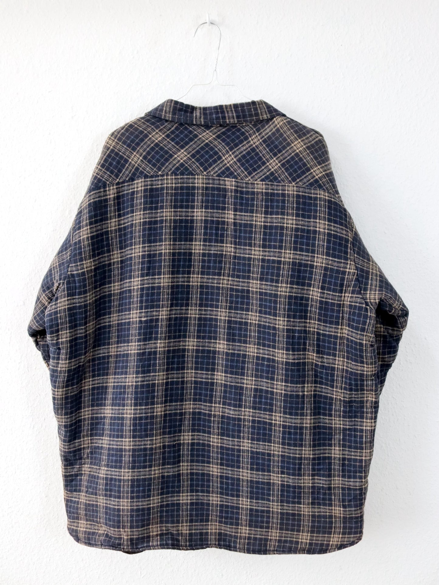 Vintage 90s 00s Y2K DICKIES flannel shirt jacket checked lightly lined blue beige 2XL