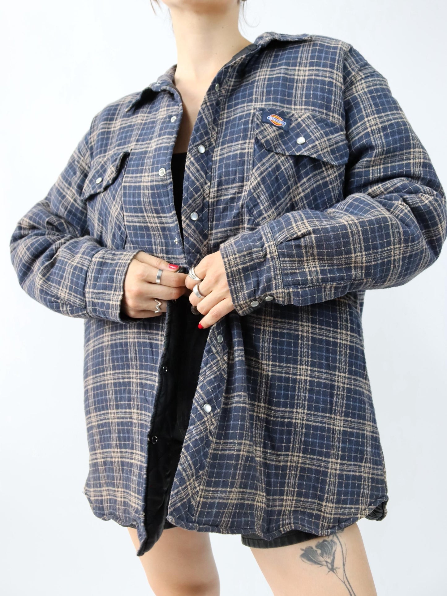 Vintage 90s 00s Y2K DICKIES flannel shirt jacket checked lightly lined blue beige 2XL