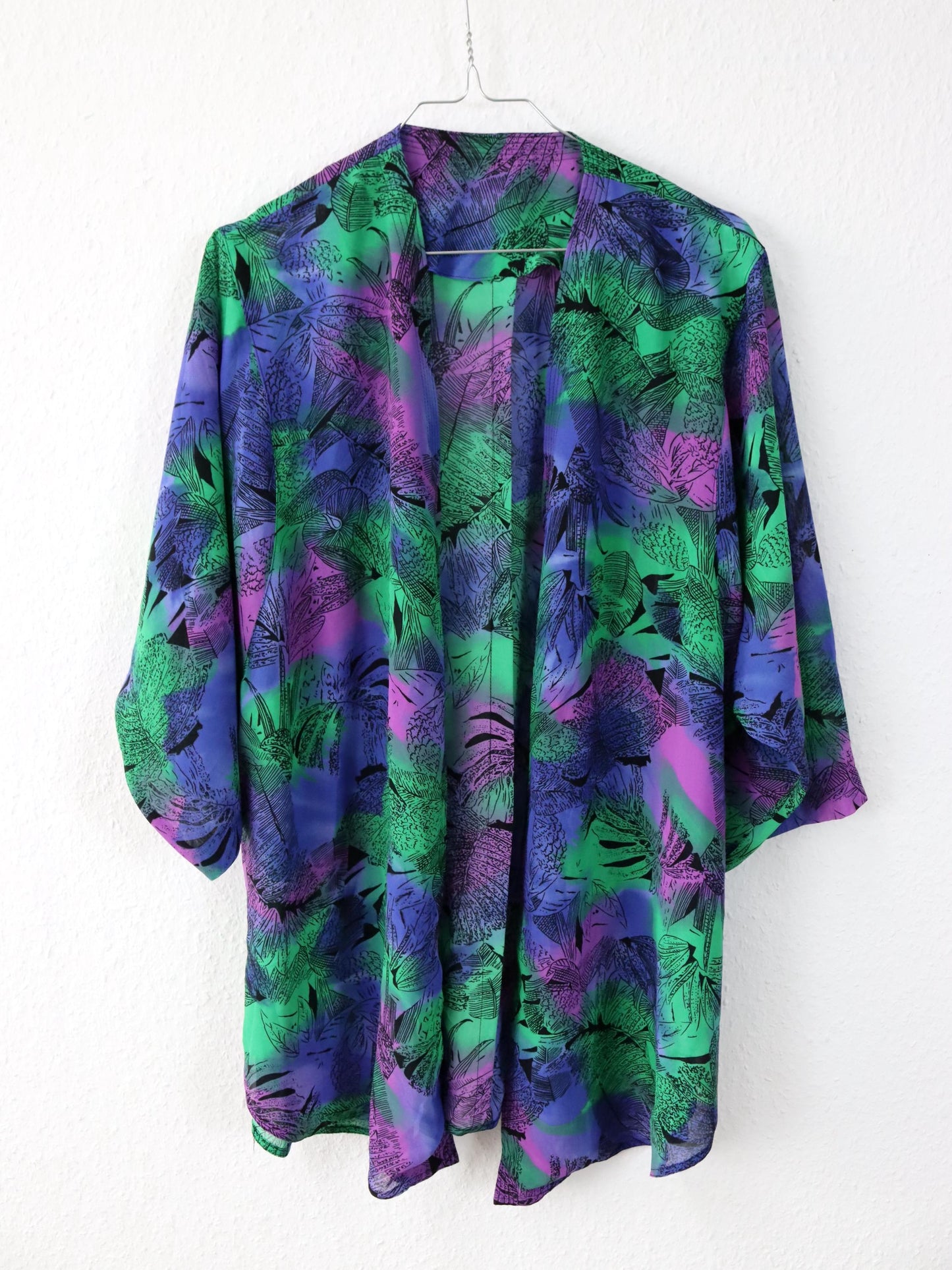 Vintage 80s 90s kimono blouse jacket crazy pattern purple green M