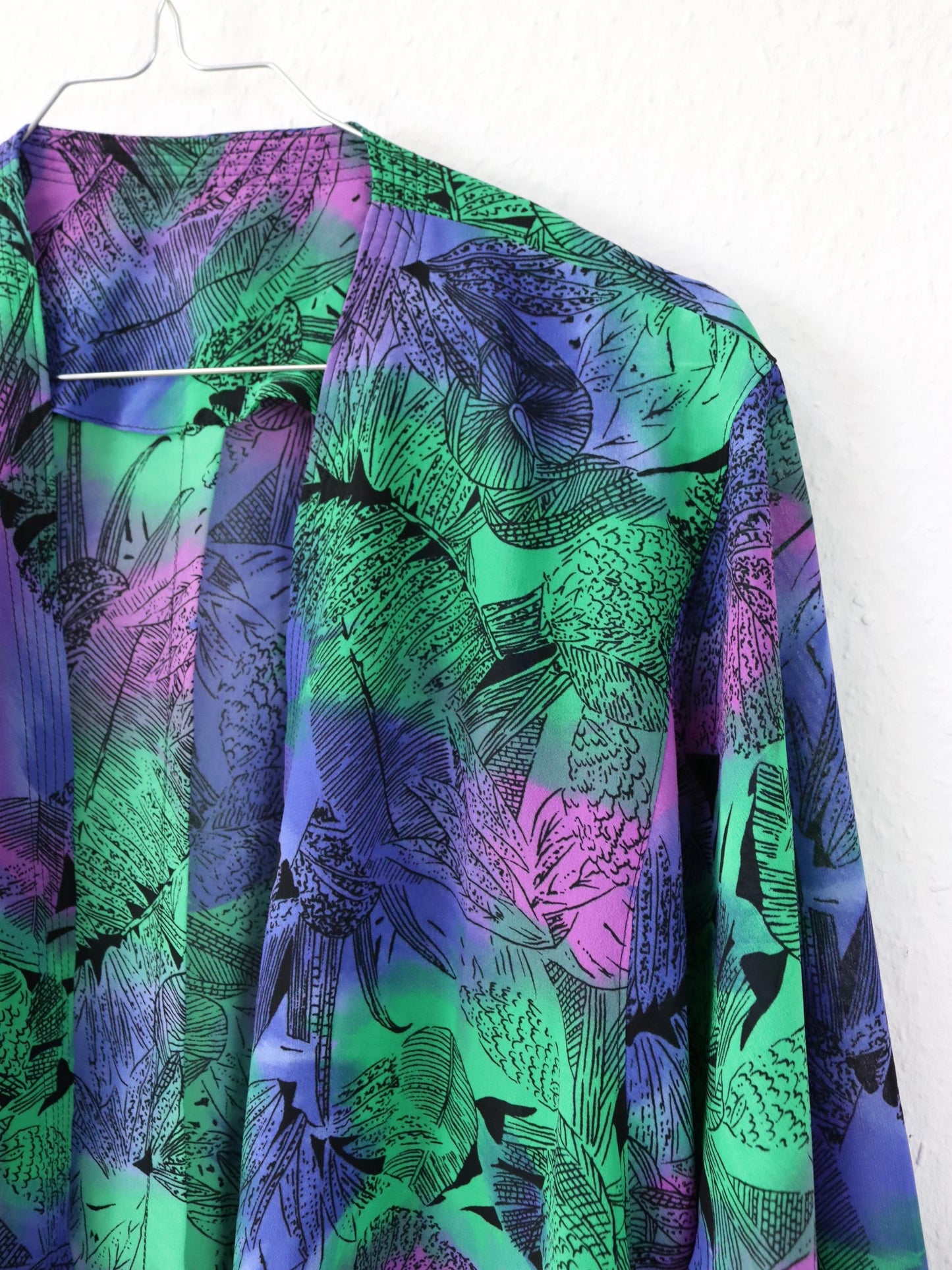 Vintage 80s 90s kimono blouse jacket crazy pattern purple green M