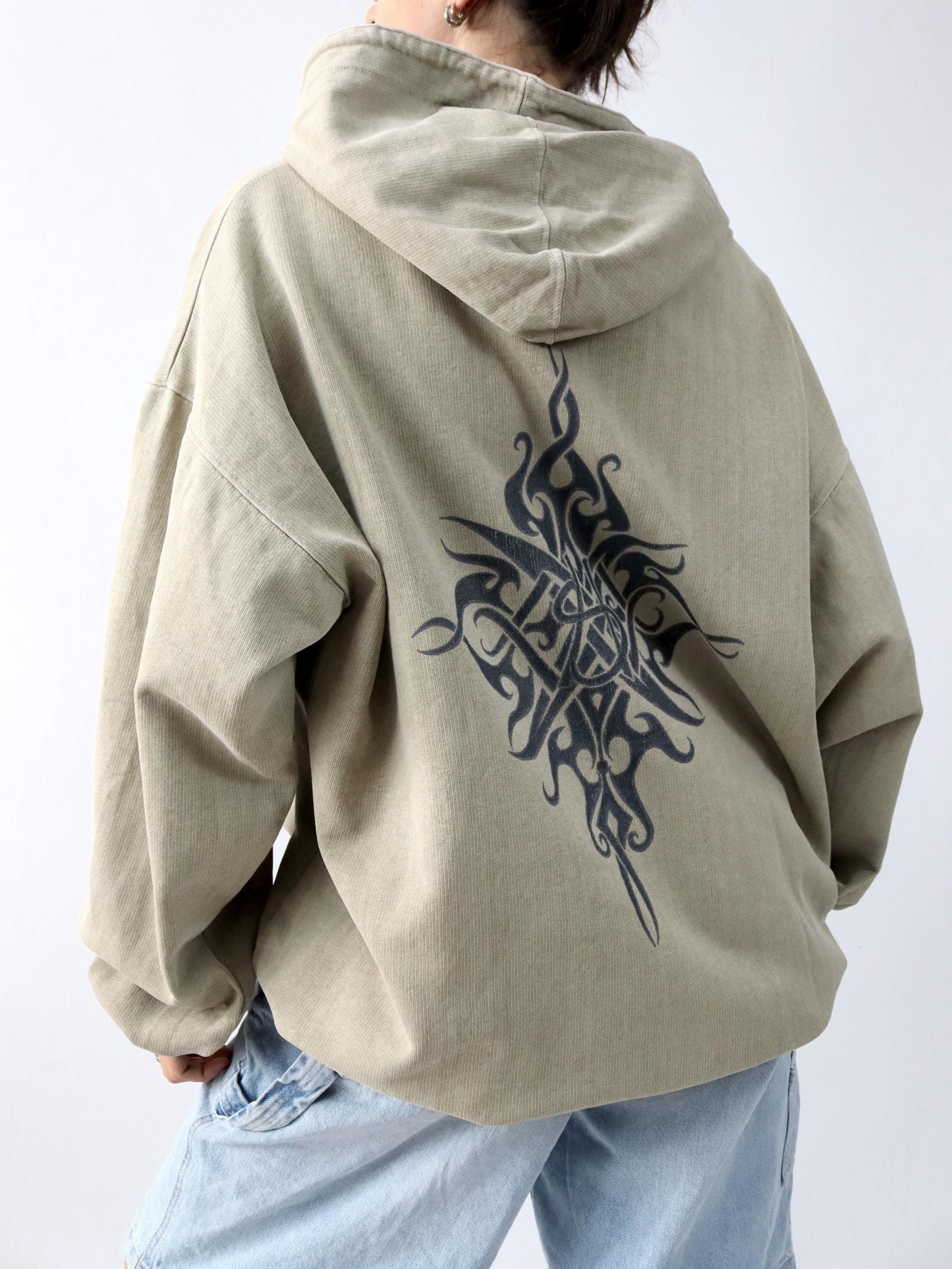 Vintage 80s 90s SKY&HI hoodie sweater beige print tribal XL