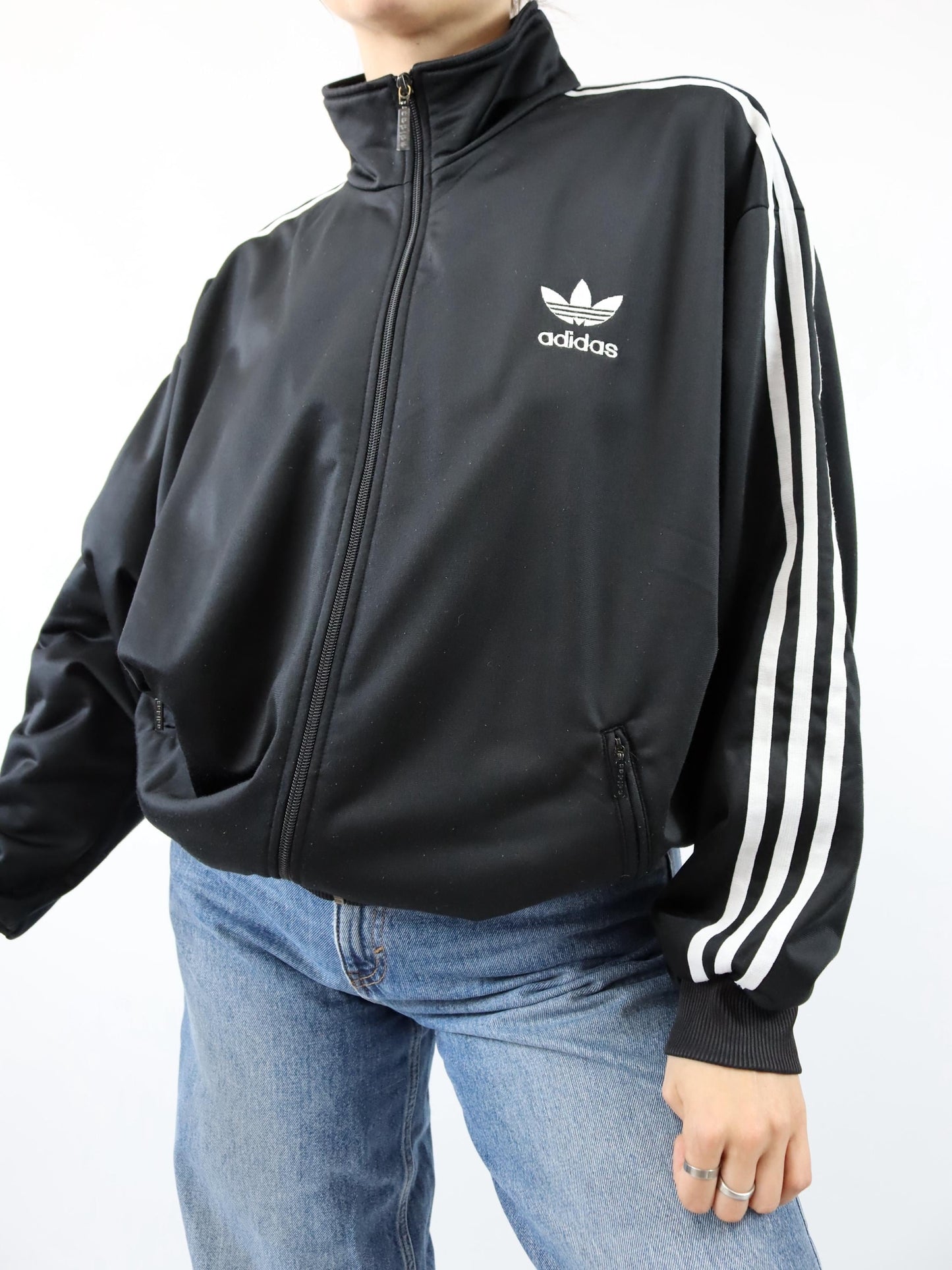 Vintage 80s 90s ADIDAS Firebird tracksuit jacket black white D6 M