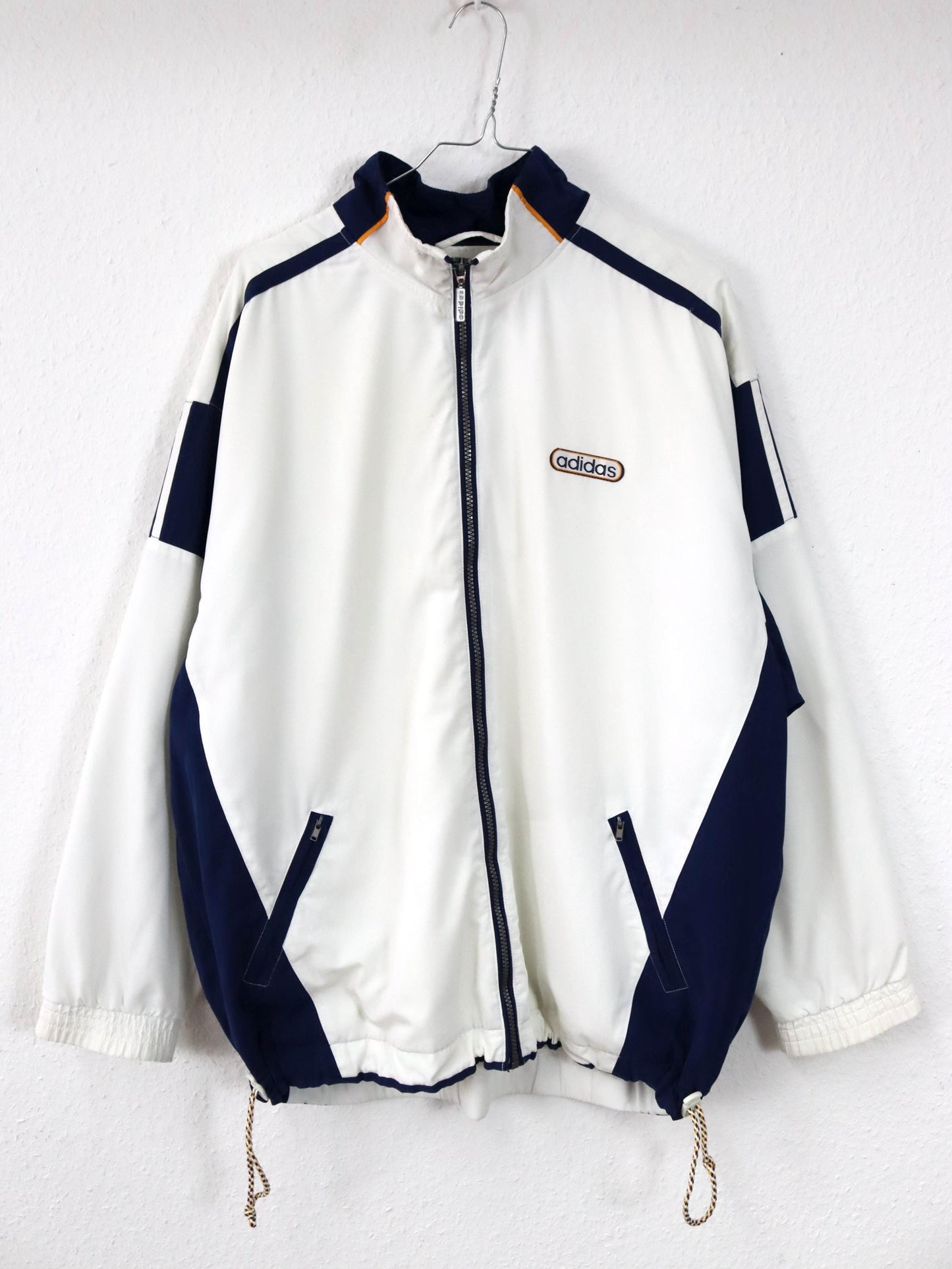 Vintage 80s 90s ADIDAS tracksuit jacket stand-up collar white blue yellow 44