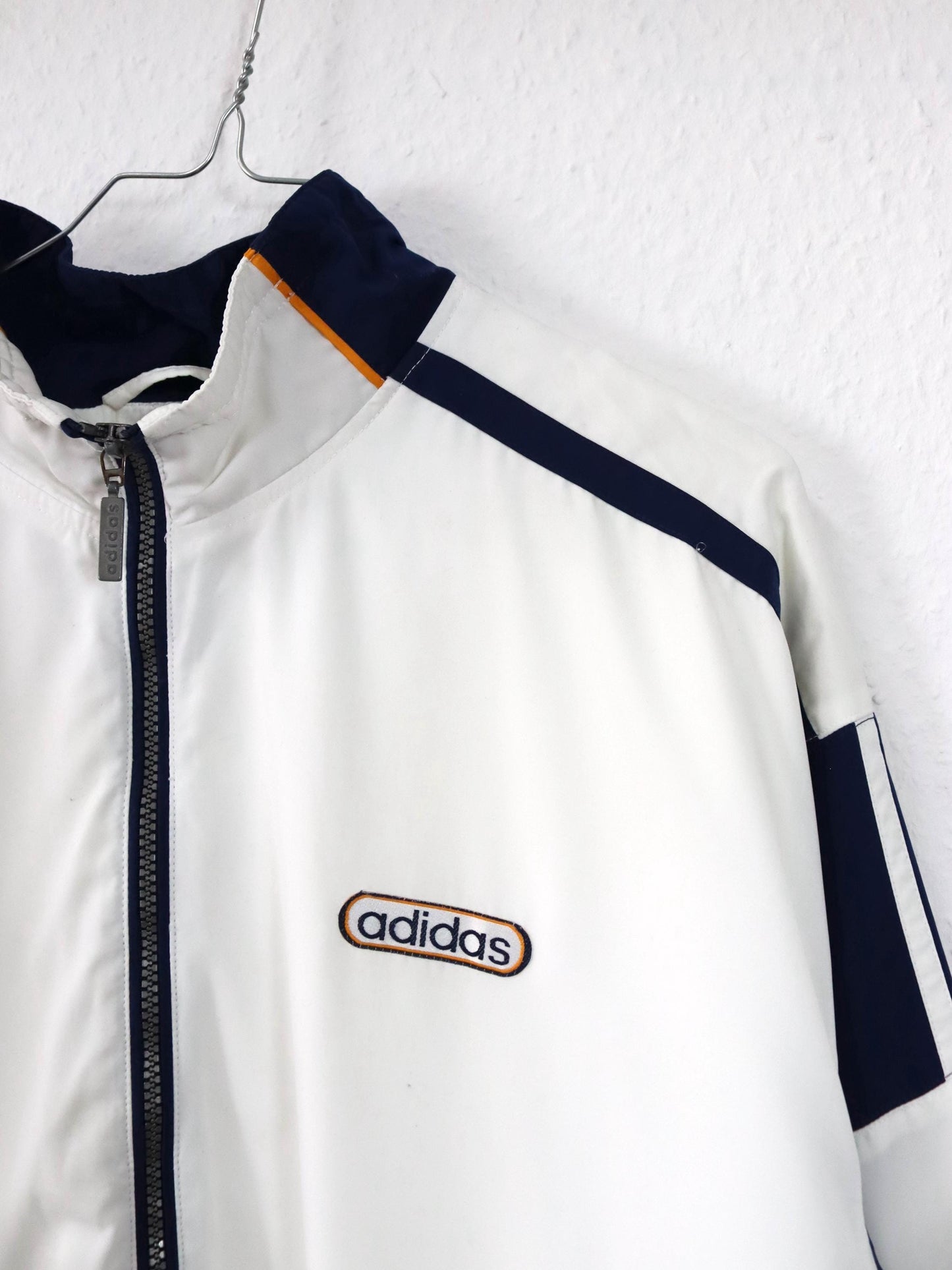 Vintage 80s 90s ADIDAS tracksuit jacket stand-up collar white blue yellow 44