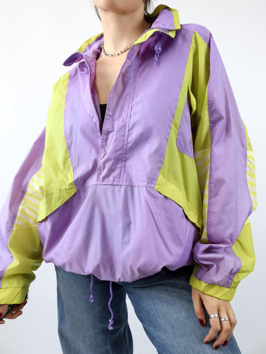 Vintage 80er 90er CAMPANGOLO Regenjacke Windbreaker flieder gelb L