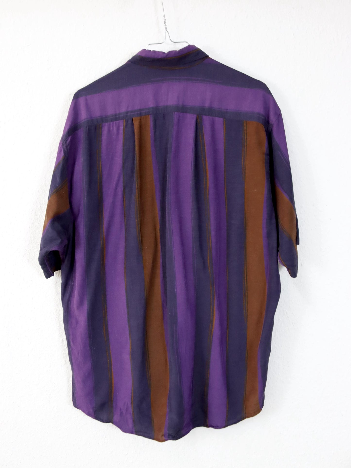 Vintage 80s 90s BERTONE shirt short sleeve striped purple Made in W.-Germany M