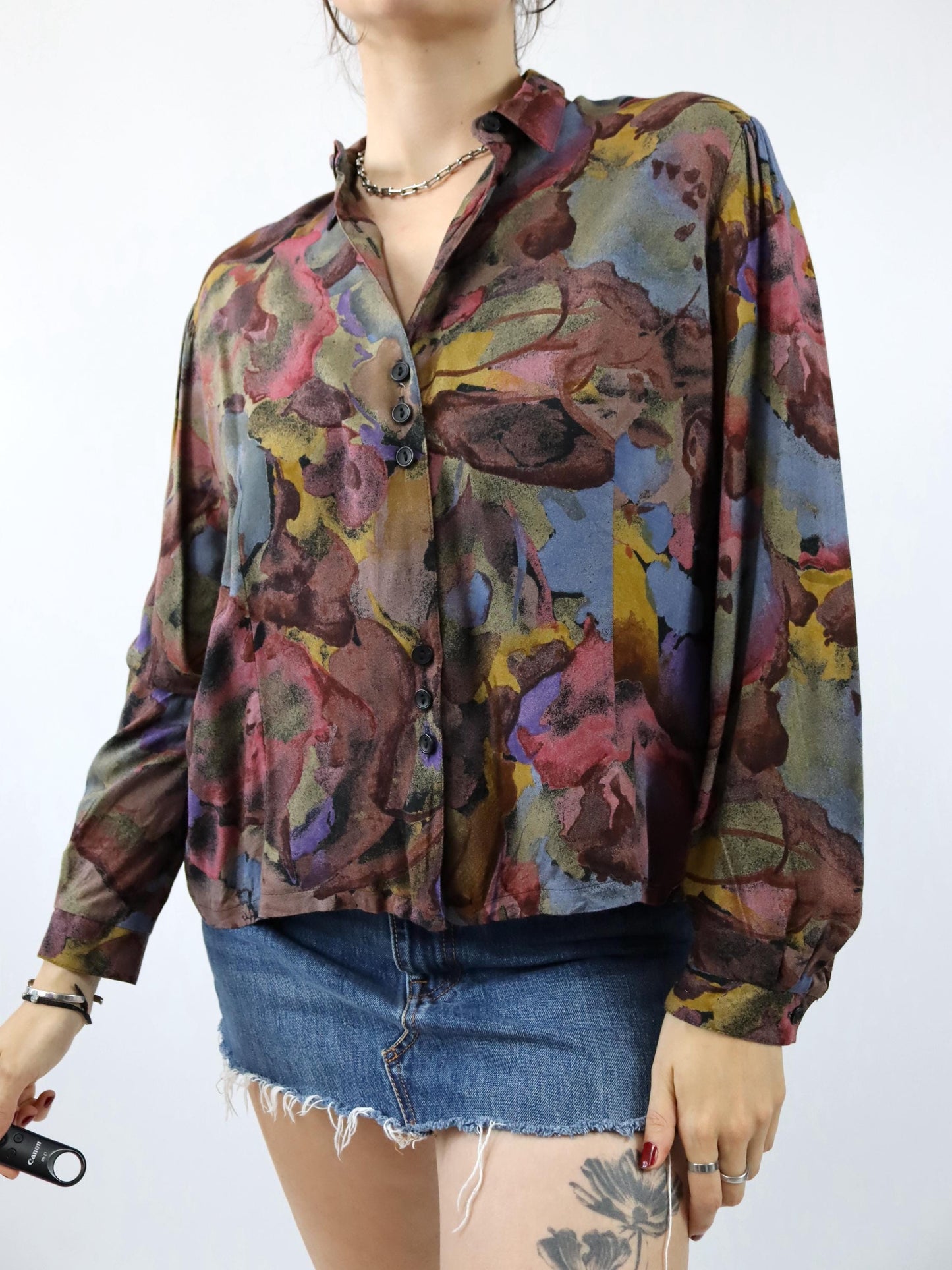 Vintage 80s 90s GOLDEN GATE blouse long sleeve crazy pattern 46