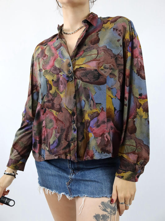 Vintage 80er 90er GOLDEN GATE Bluse langarm crazy pattern 46