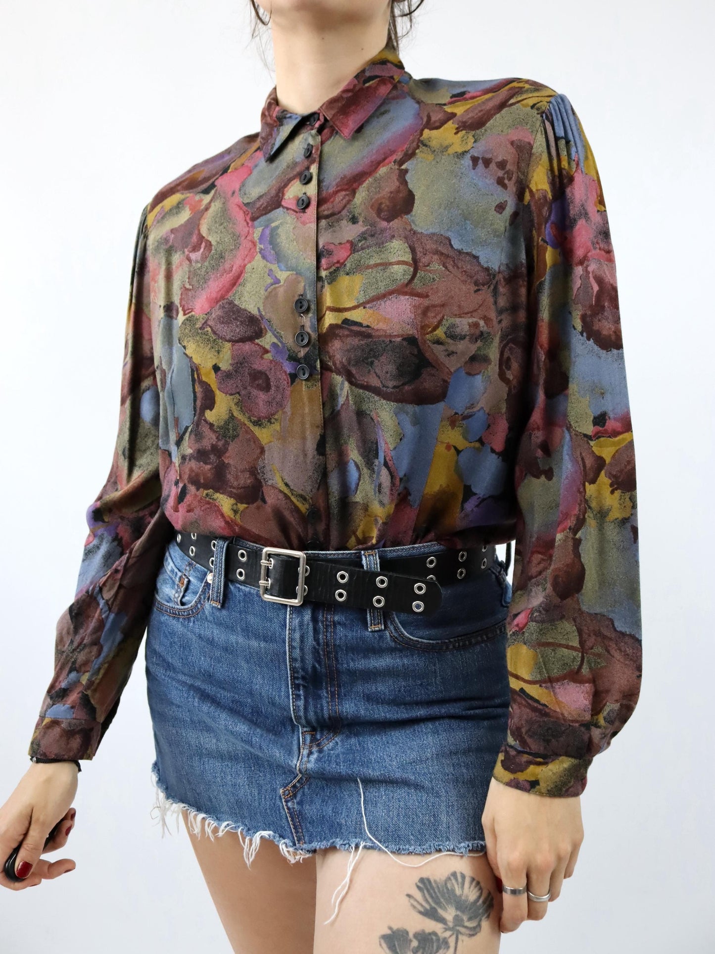 Vintage 80s 90s GOLDEN GATE blouse long sleeve crazy pattern 46
