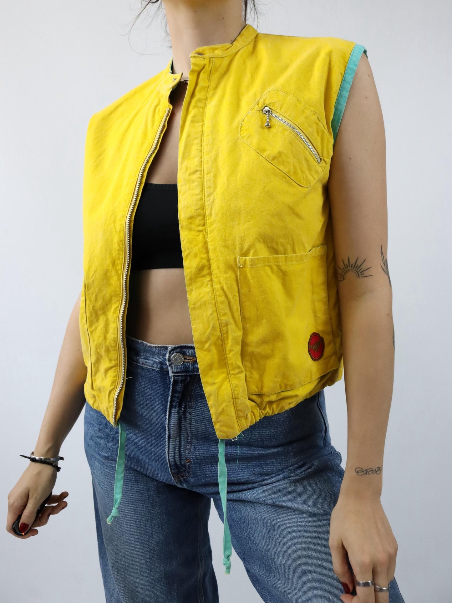 Vintage 80s 90s GIORGIO ARMANI vest yellow turquoise zipper Made in Italy 36