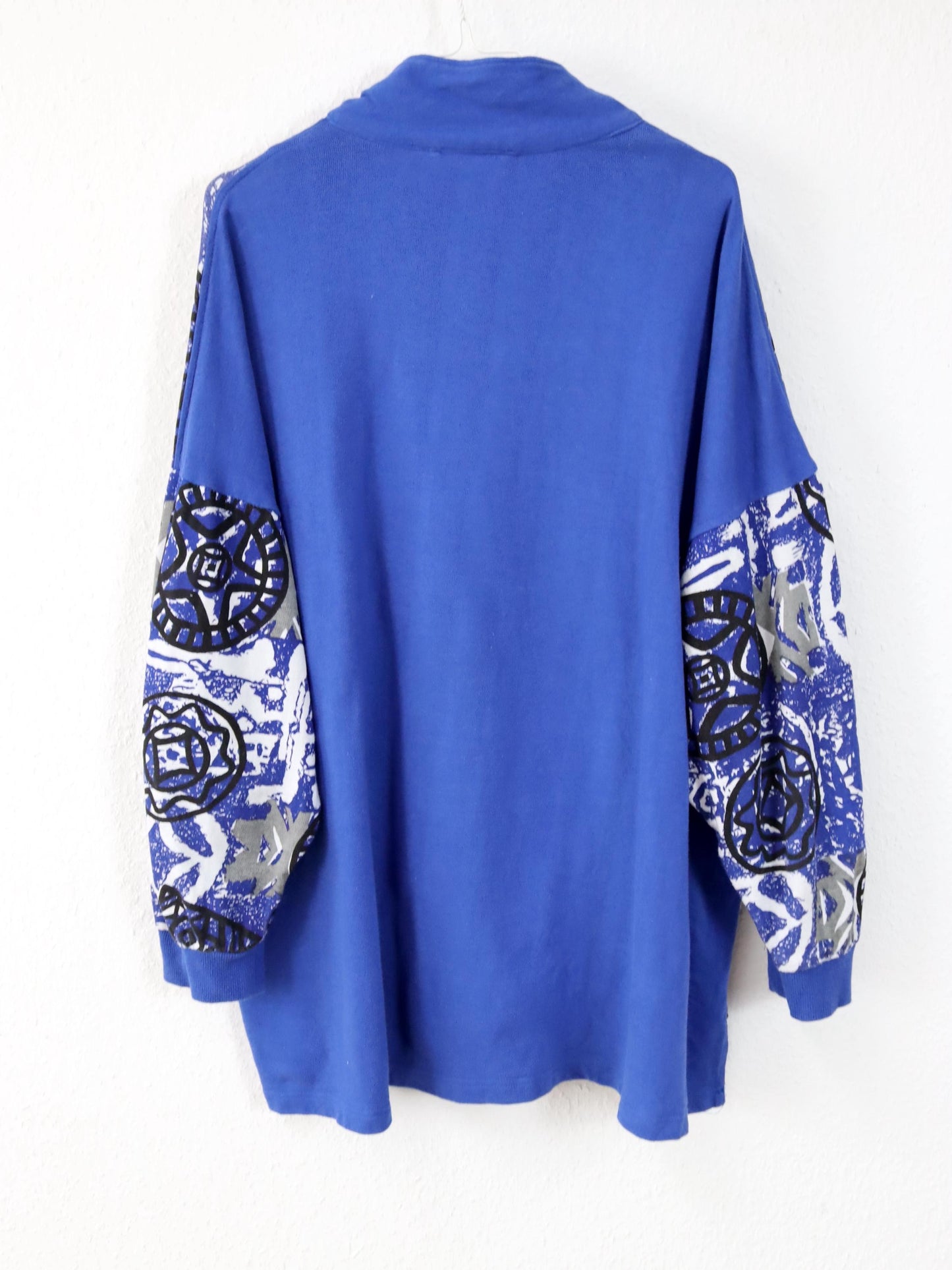 Vintage 80s 90s ALEX ATHLETICS sweatshirt pullover crazy pattern blue white 54 XL