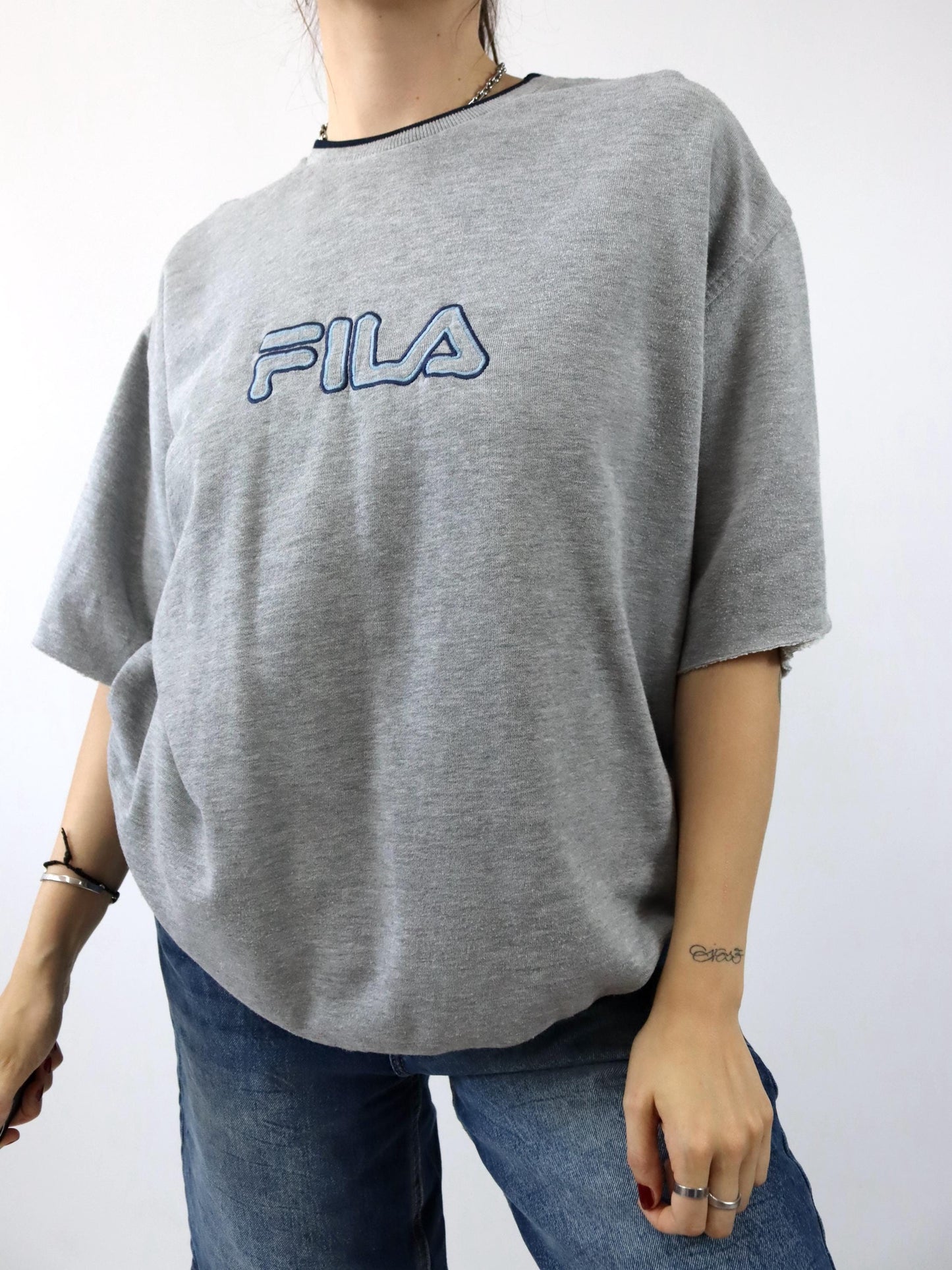 Vintage 80s 90s FILA sweatshirt shirt short sleeve grey L