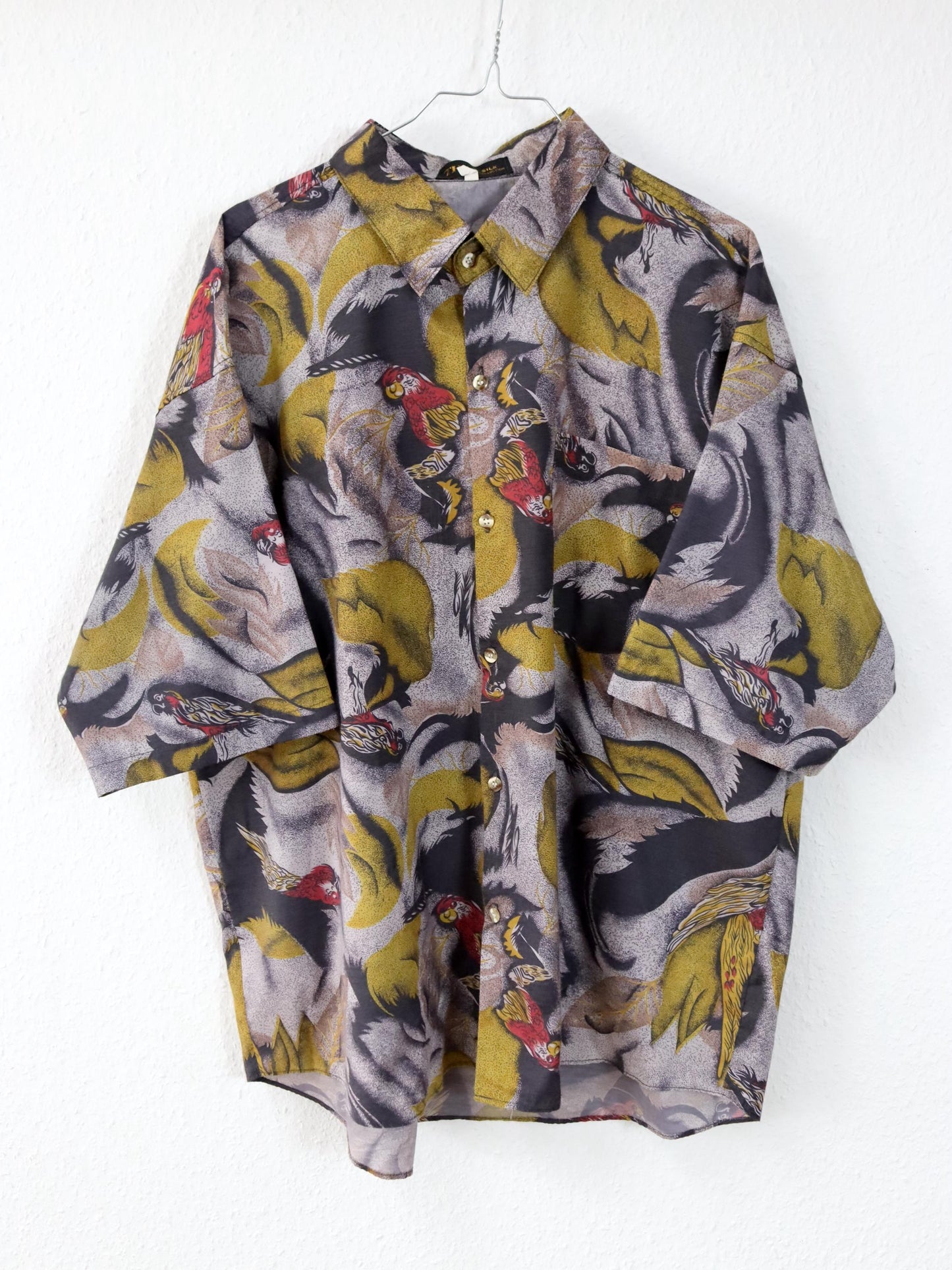 Vintage 80s 90s THAI SILK shirt short sleeve crazy pattern XL