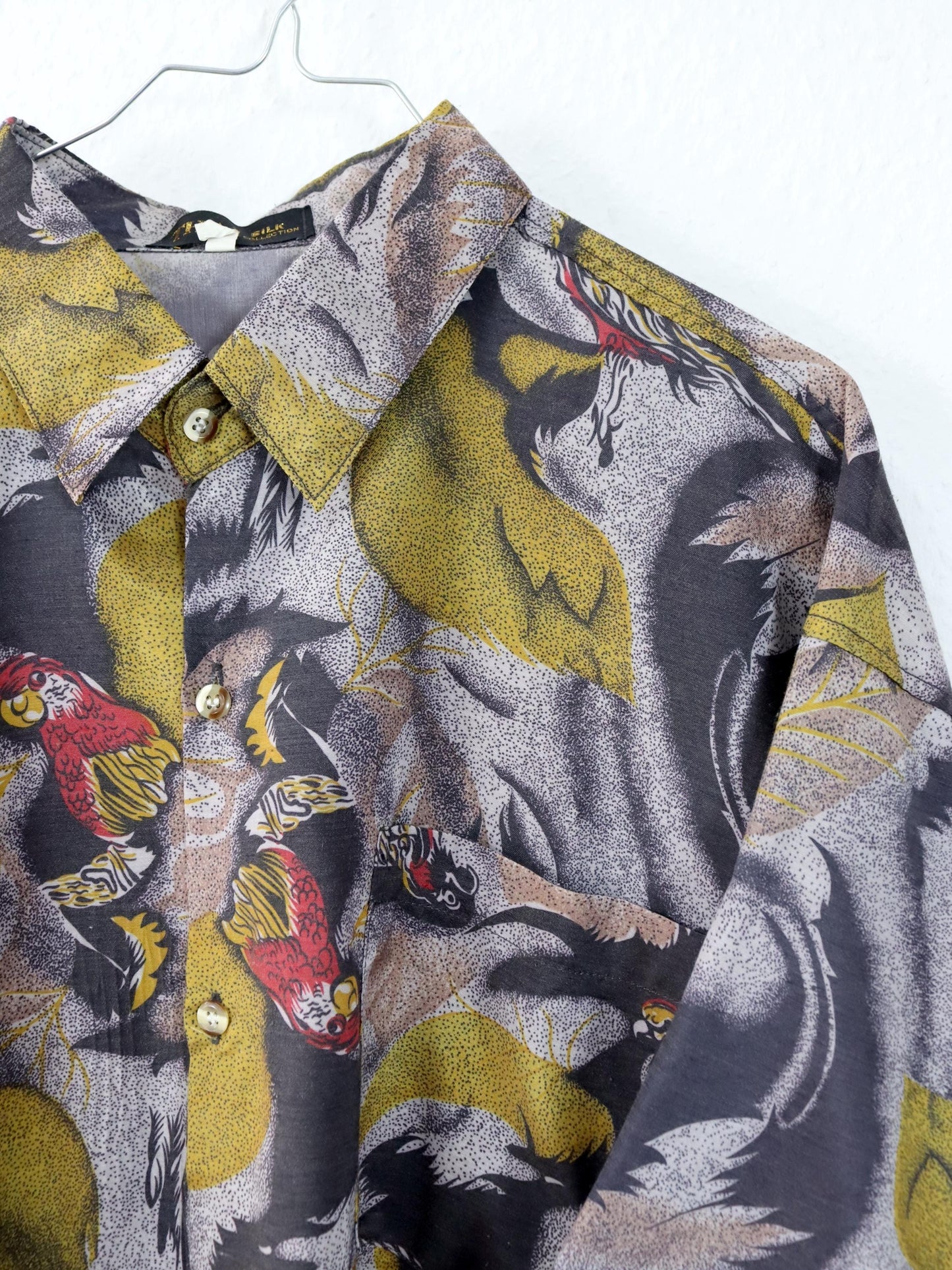 Vintage 80s 90s THAI SILK shirt short sleeve crazy pattern XL