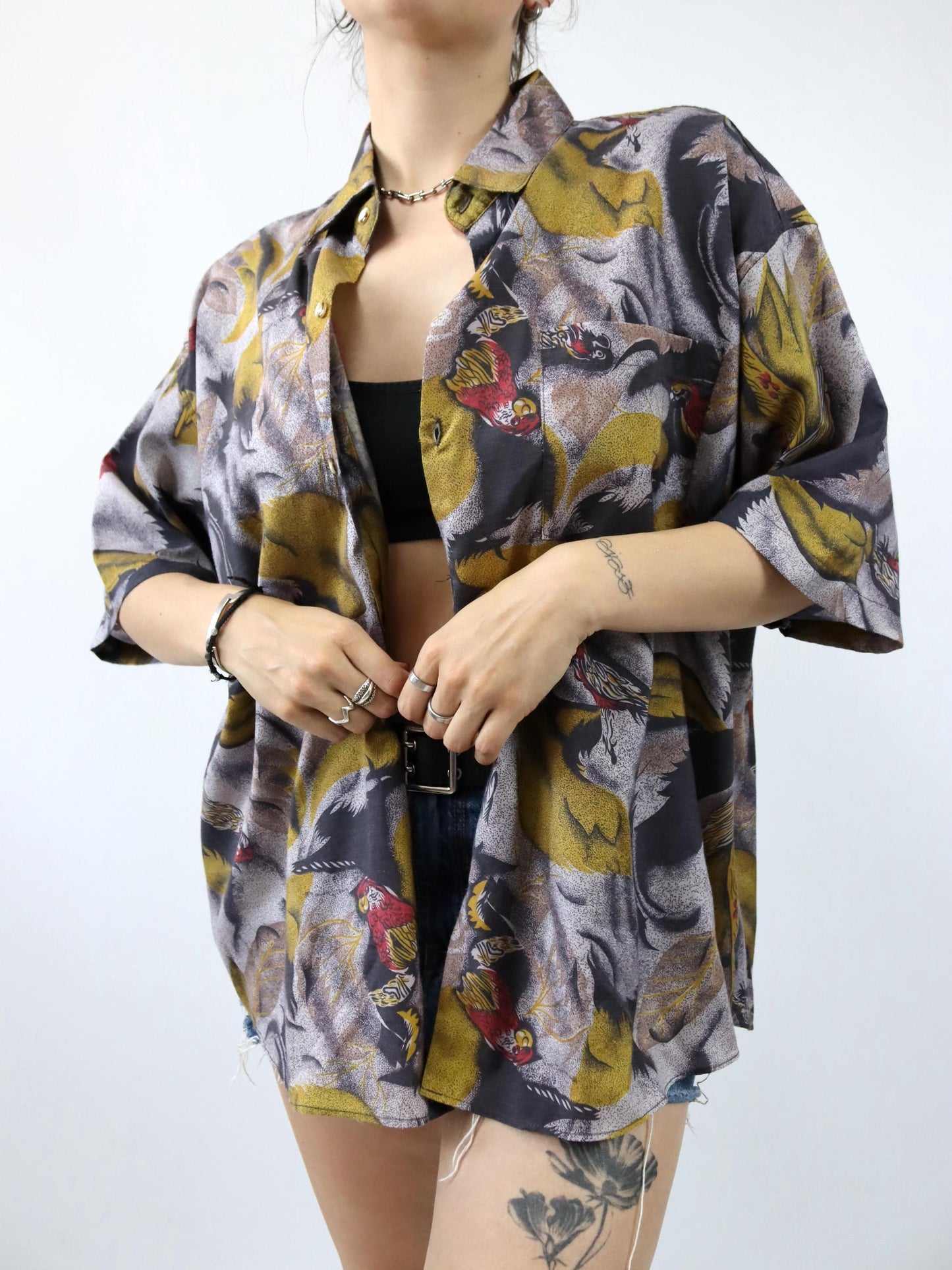 Vintage 80s 90s THAI SILK shirt short sleeve crazy pattern XL