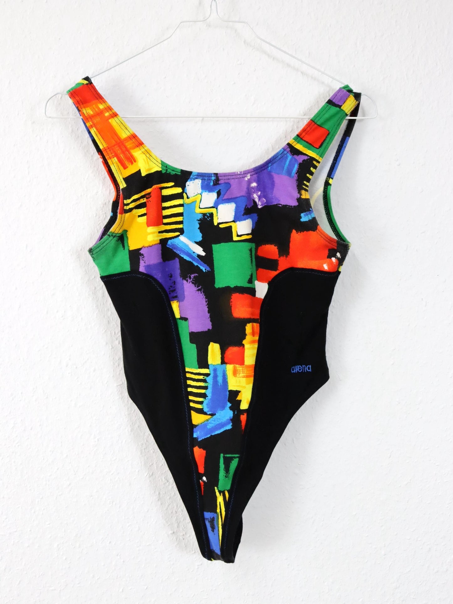 Vintage 80er 90er ARENA Body Einteiler schwarz crazy pattern bunt 40