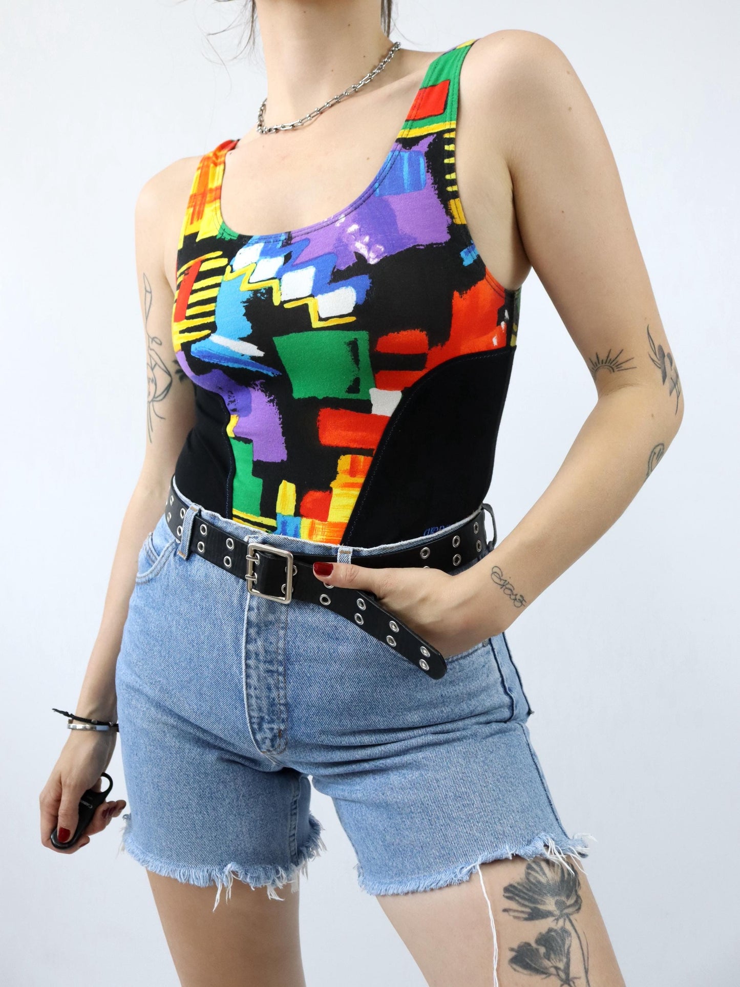 Vintage 80er 90er ARENA Body Einteiler schwarz crazy pattern bunt 40