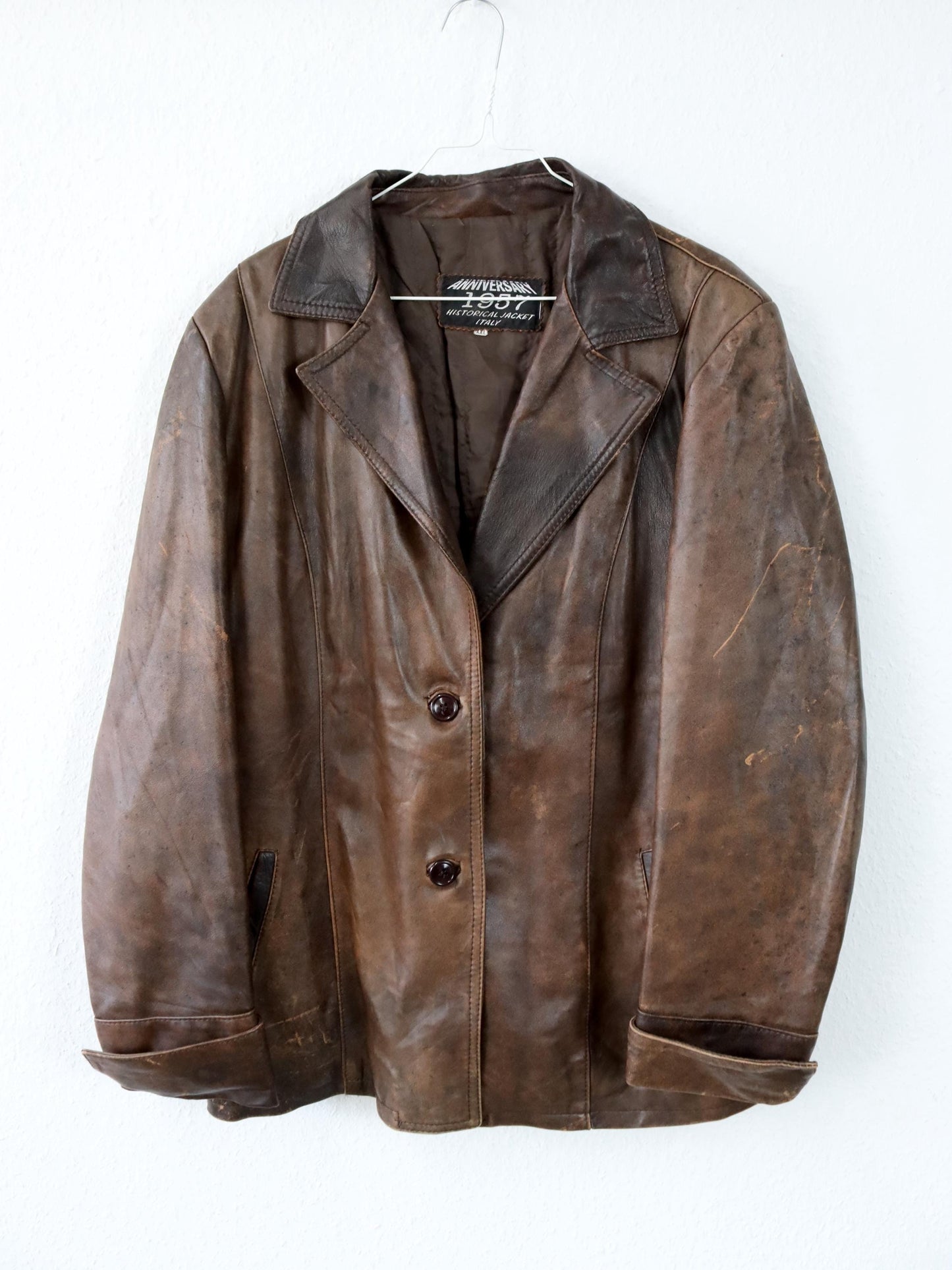 Vintage 80er 90er ANNIVERSARY Lederjacke Blazer braun Knopfleiste XXL