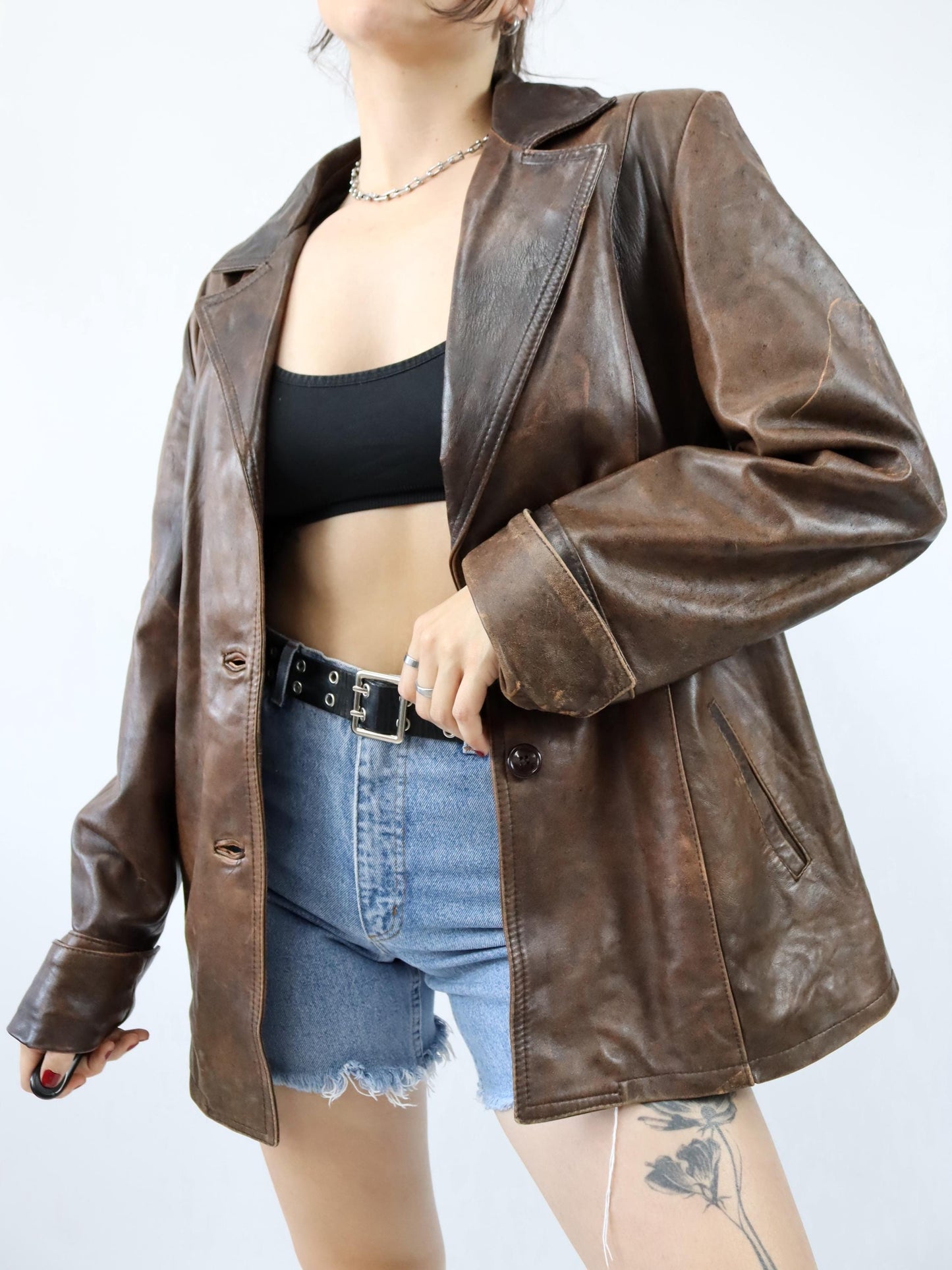 Vintage 80er 90er ANNIVERSARY Lederjacke Blazer braun Knopfleiste XXL