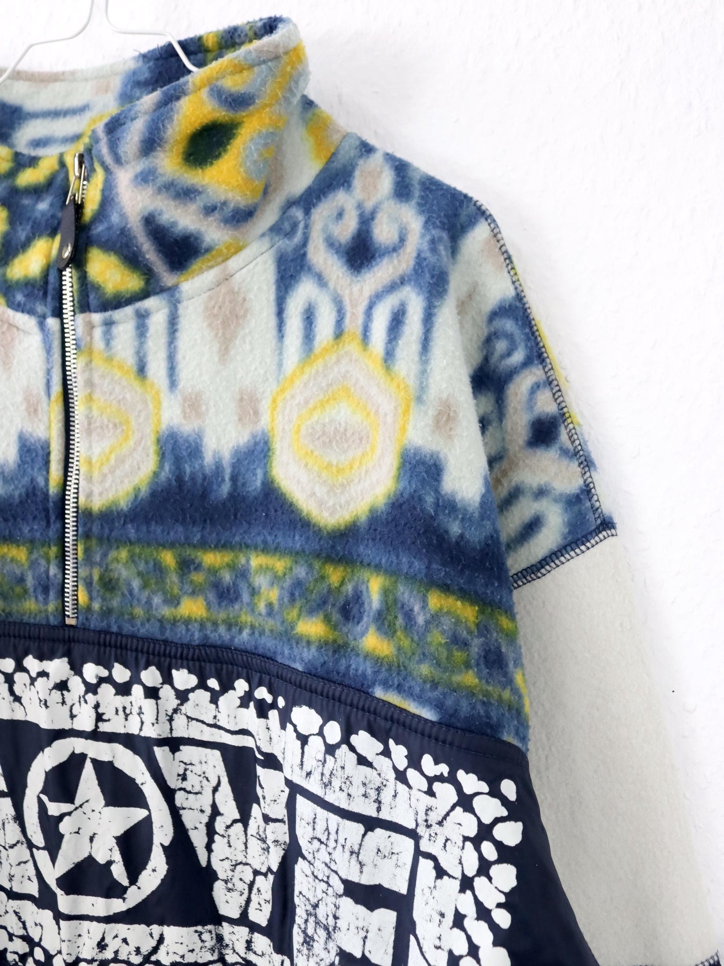 Vintage 80s 90s 2ND IMPULSE fleece sweater stand-up collar crazy pattern print XL