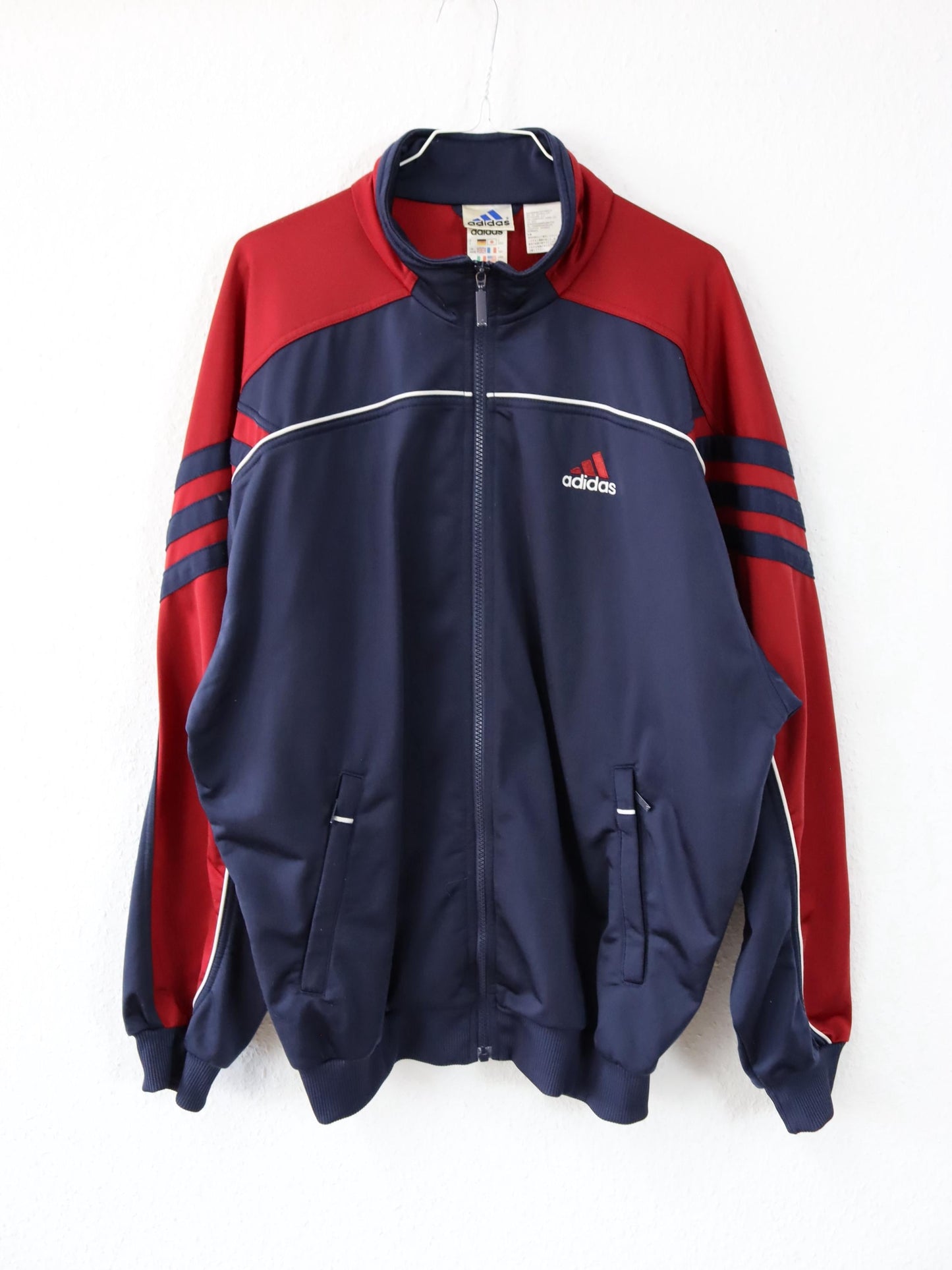 Vintage 80s 90s ADIDAS tracksuit jacket stand-up collar dark blue red D8 L