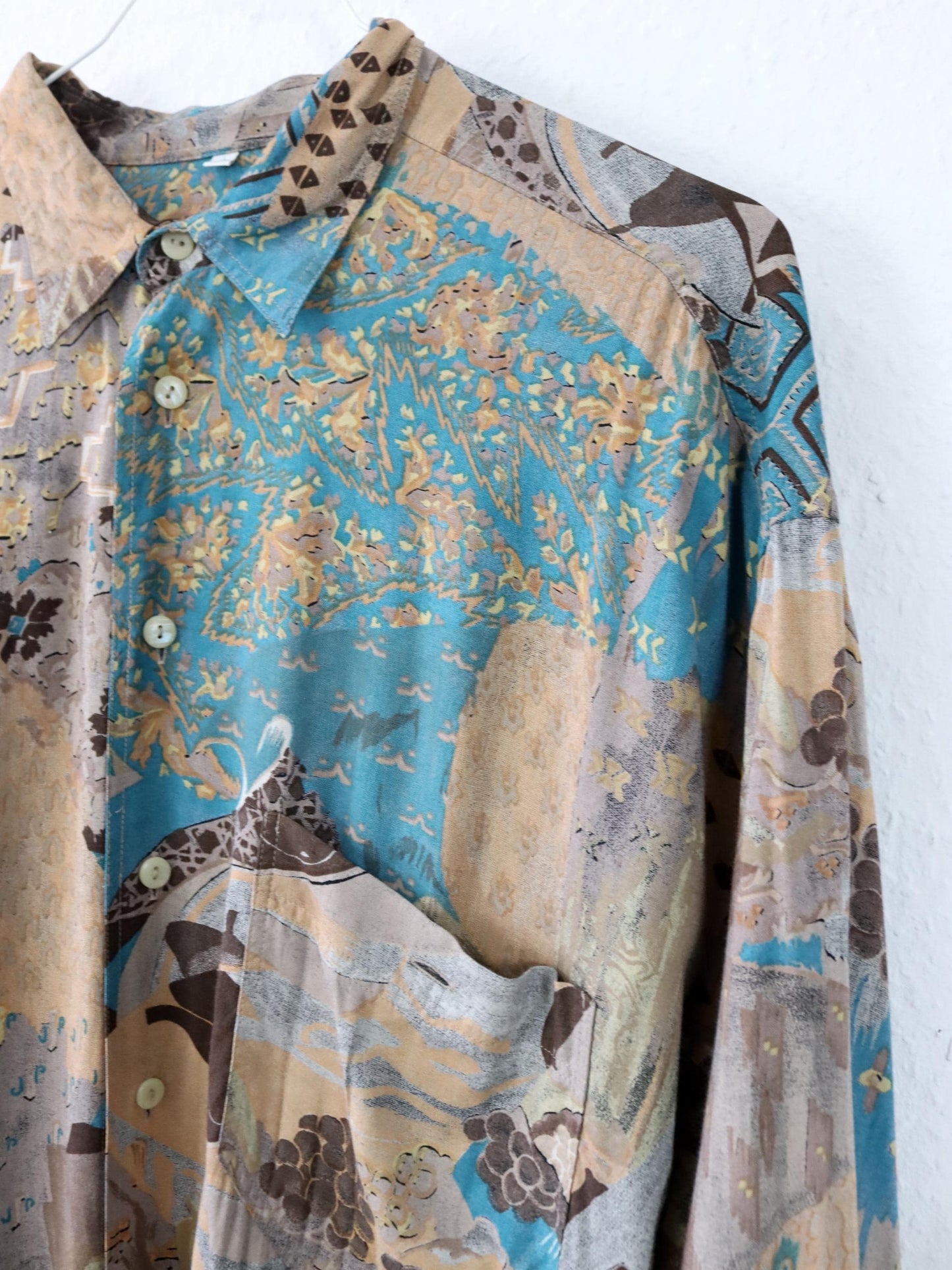 Vintage 80s 90s BALLOON blouse shirt long sleeve crazy pattern L