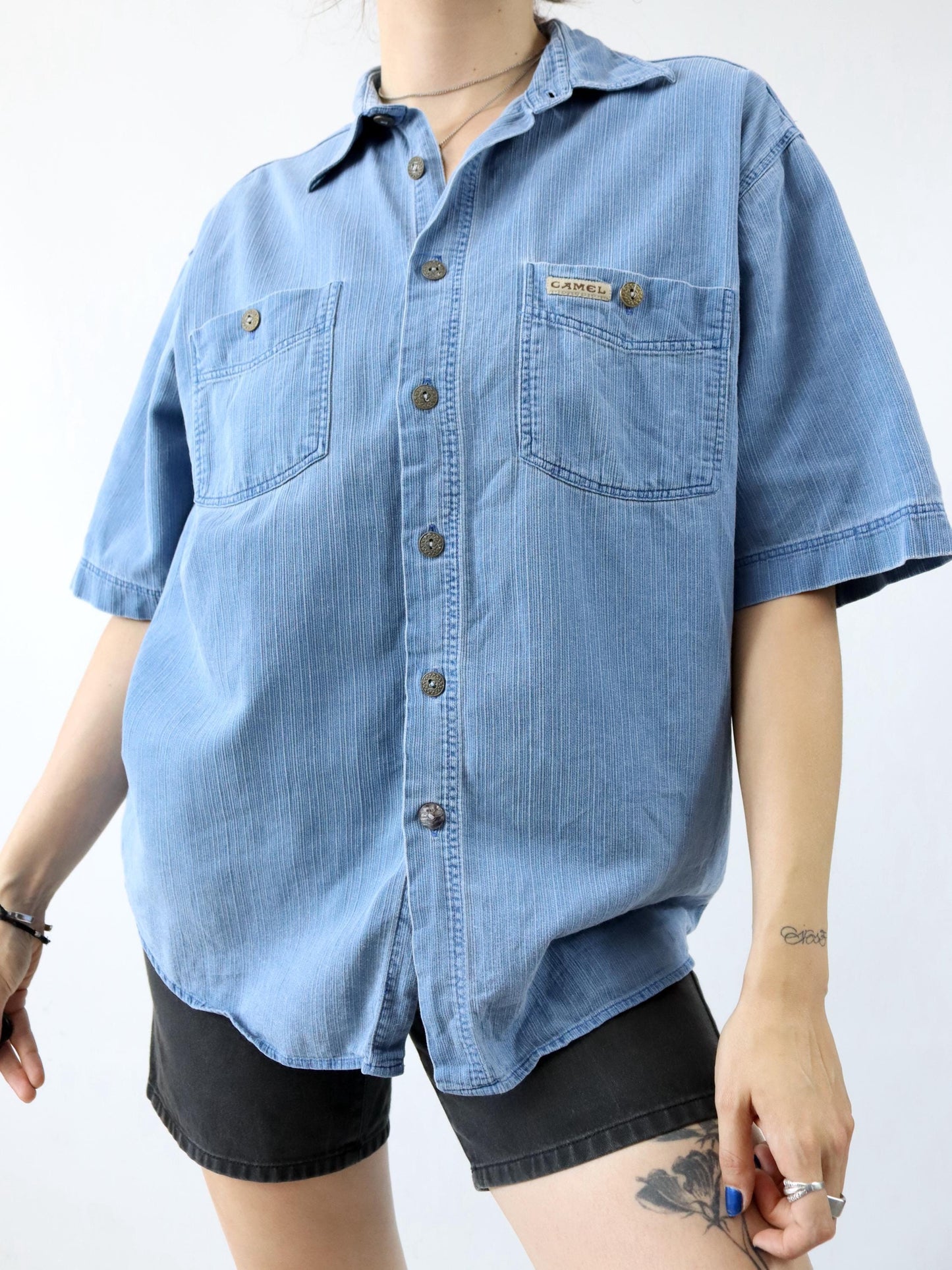 Vintage 80s 90s CAMEL shirt short sleeve blue XL