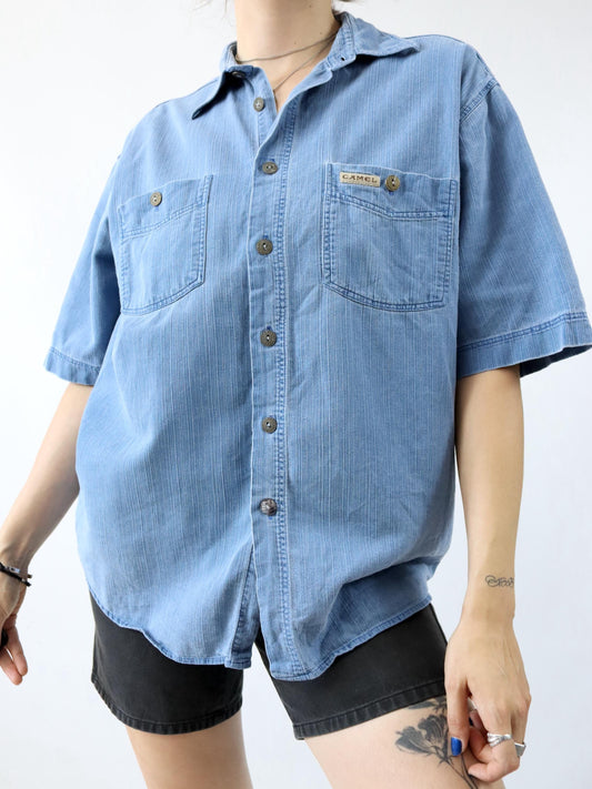 Vintage 80er 90er CAMEL Hemd kurzarm blau XL