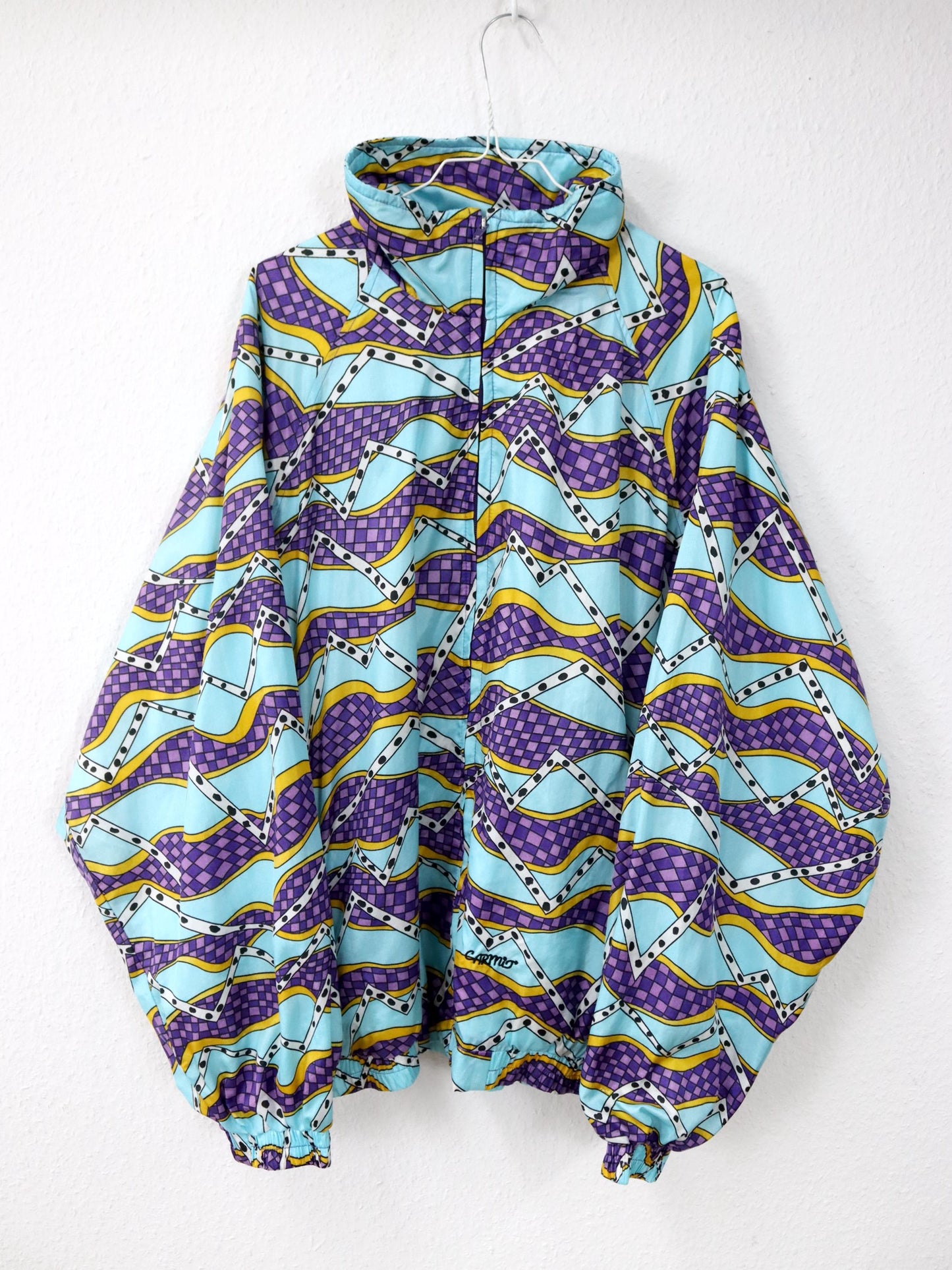 Vintage 80s 90s CARMIT tracksuit jacket stand-up collar crazy pattern colorful 58 3XL