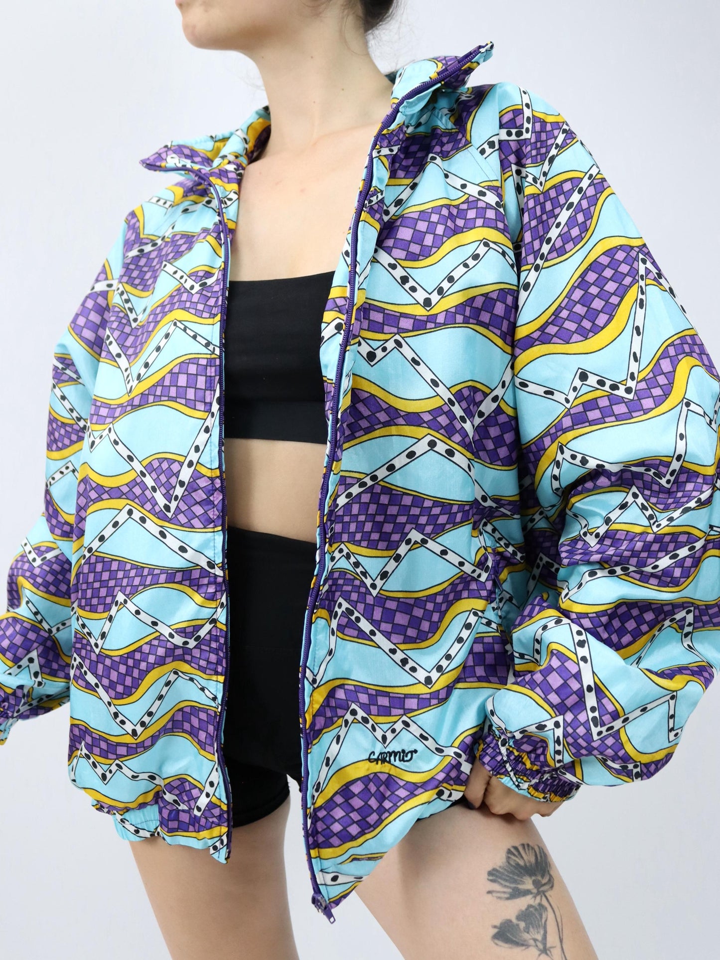 Vintage 80s 90s CARMIT tracksuit jacket stand-up collar crazy pattern colorful 58 3XL