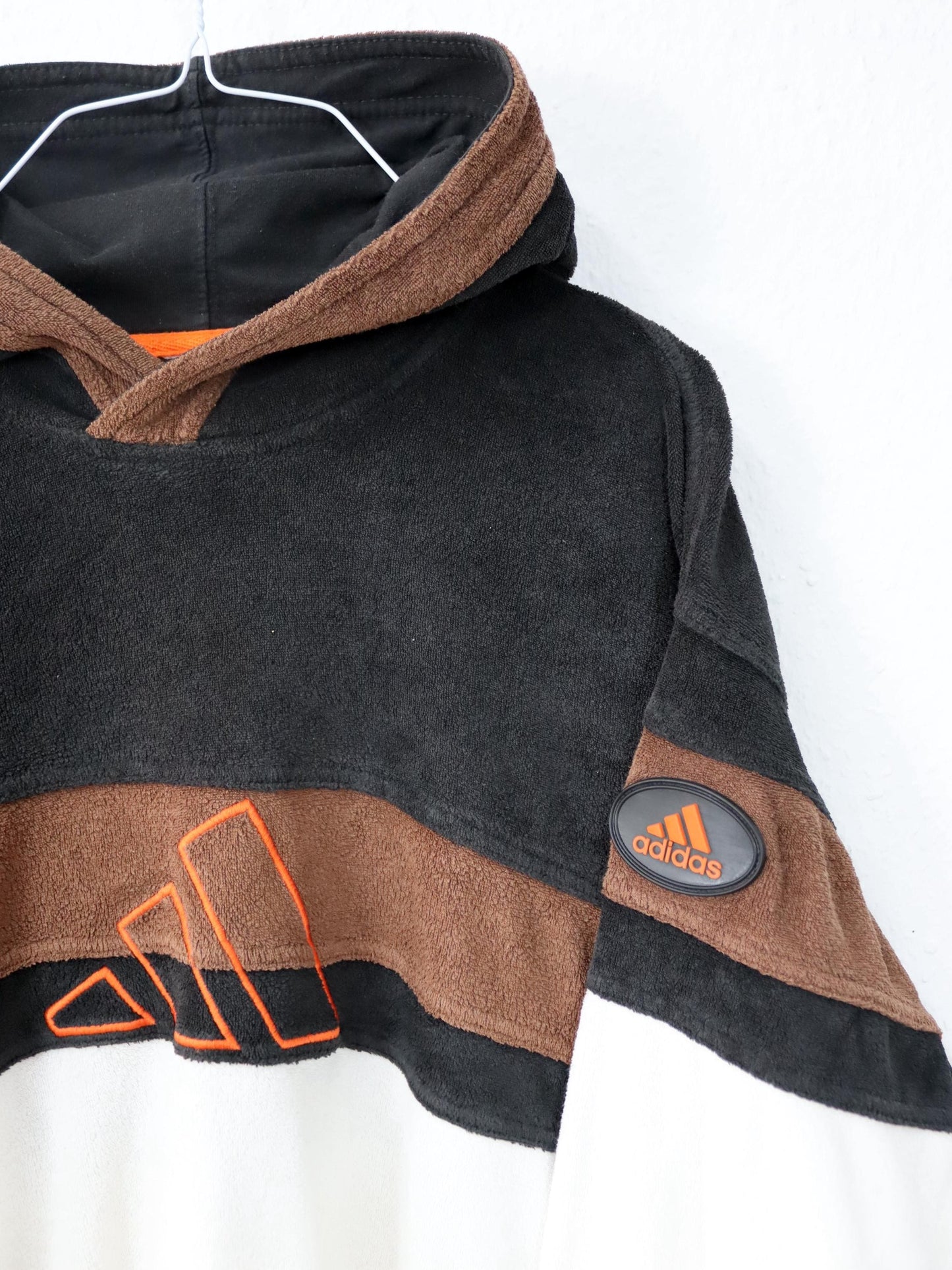 Vintage 80s 90s ADIDAS Hoodie Pullover Terry Cloth Brown Orange White XL