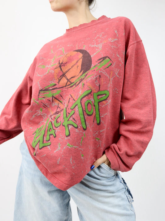 Vintage 80er 90er REEBOK BLACKTOP Sweatshirt Pullover Print rot M
