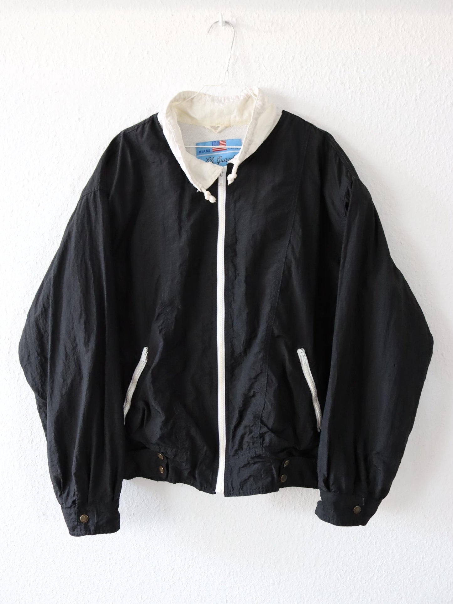 Vintage 80s 90s GLOBETROTTER jacket black white inside terry cloth shoulder pads XL