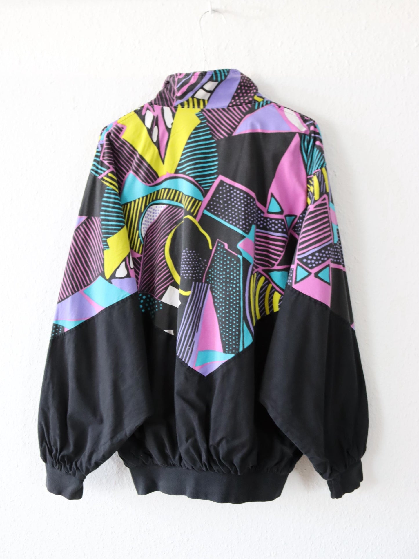 Vintage 80s 90s TRIGEMA tracksuit jacket stand-up collar crazy pattern colorful black XL