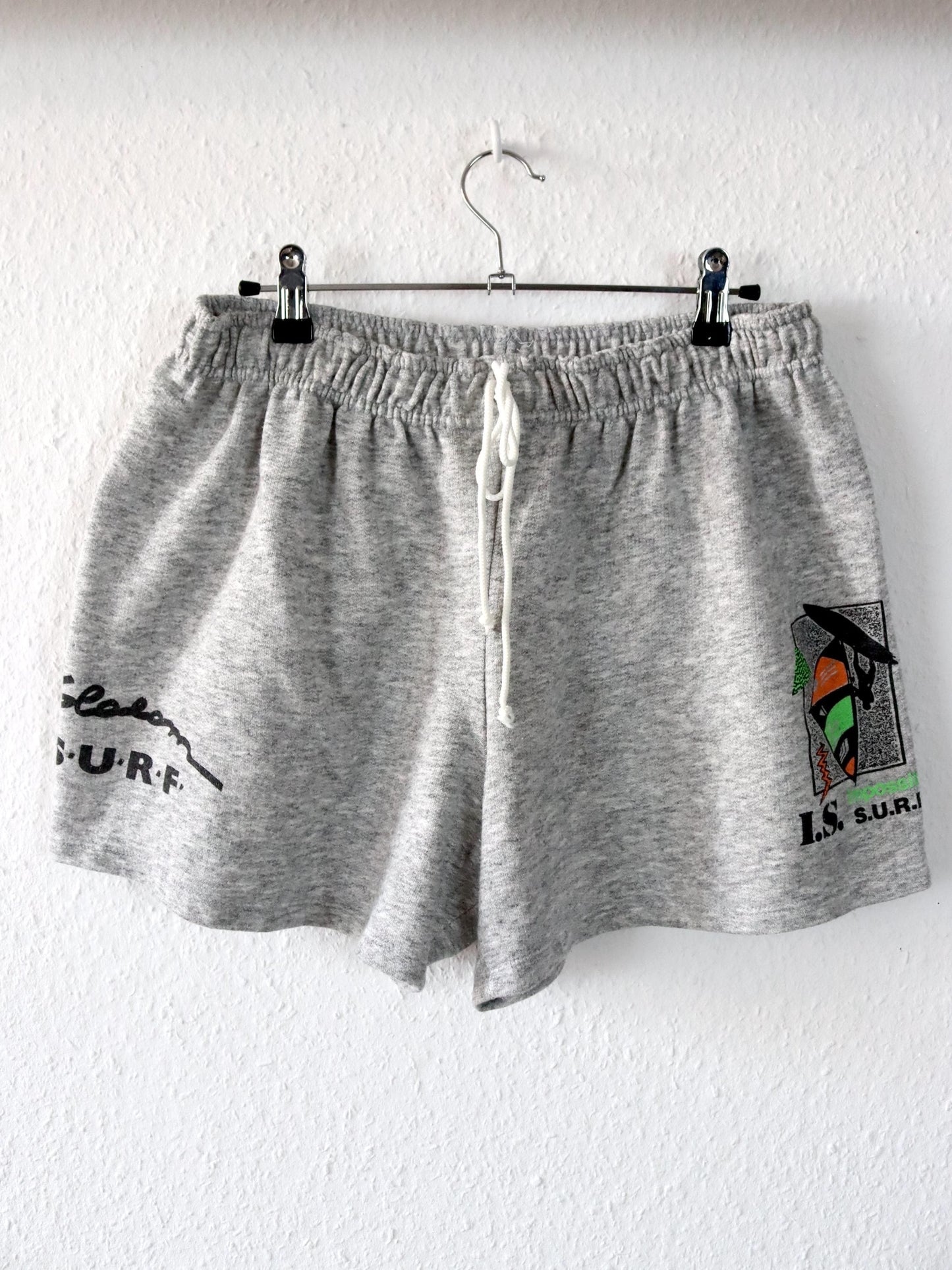 Vintage 80s 90s shorts short pants grey mottled print surf L