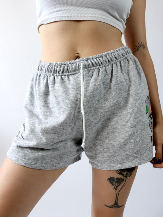 Vintage 80er 90er Shorts kurze Hose grau meliert Print Surf L