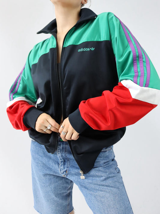 Vintage 80er 90er ADIDAS Trainingsjacke Stehkragen colorblock 192 XL
