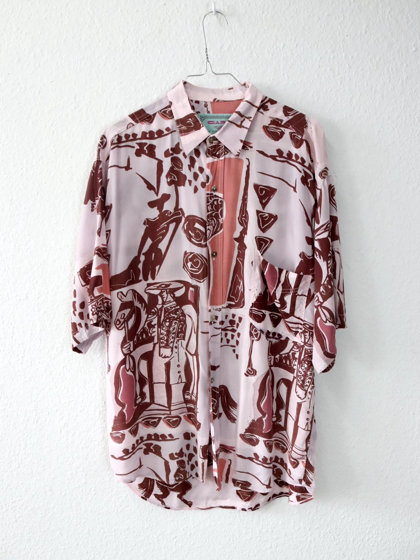 Vintage 80er 90er CIAPS Hemd kurzarm Viskose crazy pattern rosa M